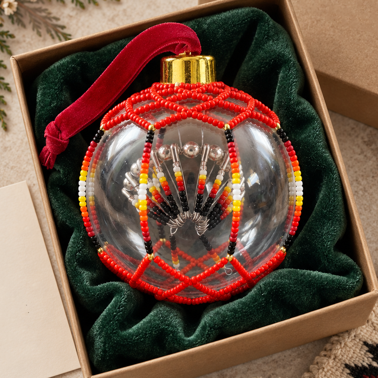 Turquoise Beaded Christmas Ornament - Handcrafted Holiday Decor Gift