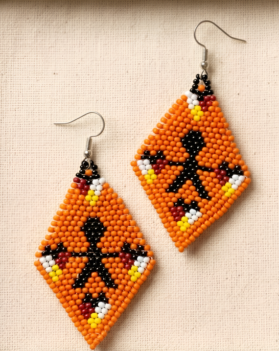 Every Child Matters Handmade Orange Beaded Earrings – Diamond Seed Bead Awareness Jewelry