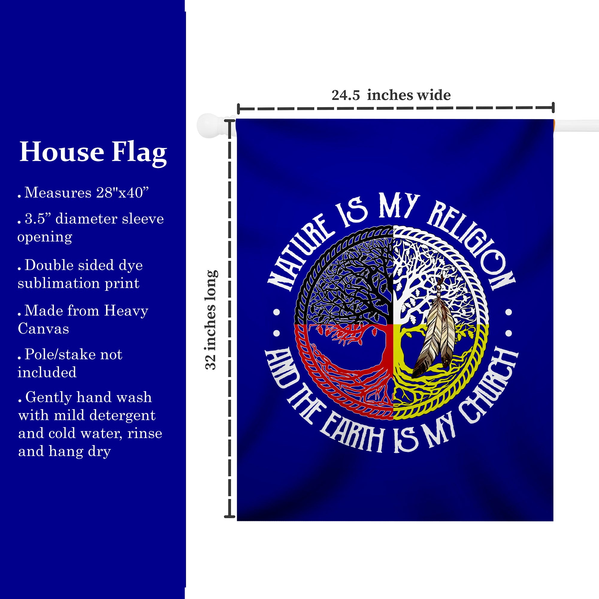 Nature Is My Religion - Native American Flag Garden House Yard for Decor Outdoor