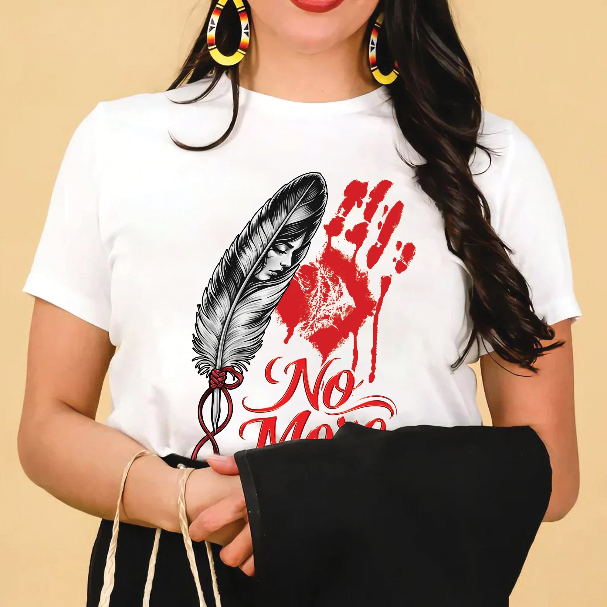 No More MMIW Awareness - Native American Feather & Handprint Design Unisex T-shirt/T-shirt V-Neck/Hoodie/Sweatshirt