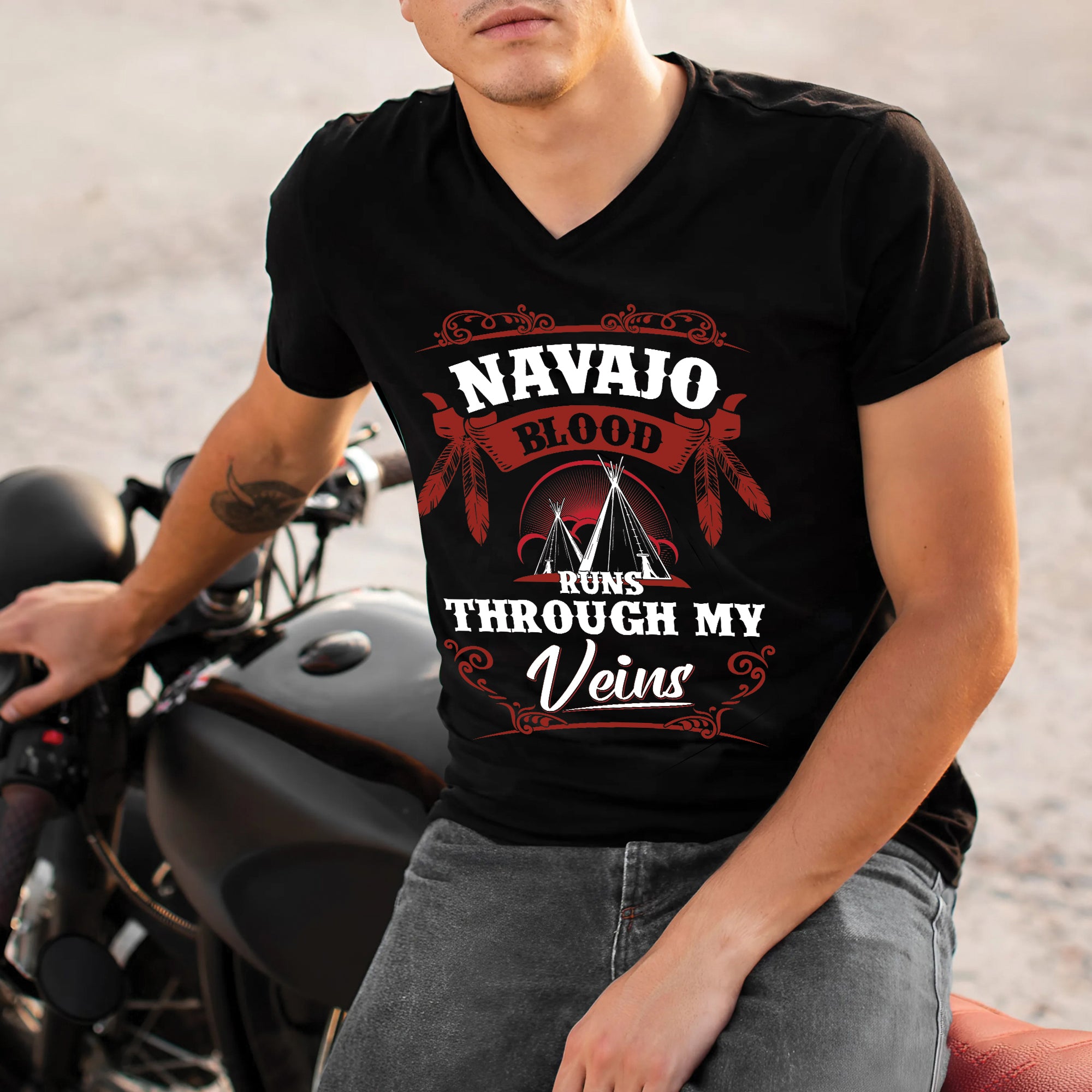 Native Blood Runs Through My Veins Unisex T-Shirt/T-Shirt V-Neck/Hoodie/Sweatshirt (Custom Tribe)