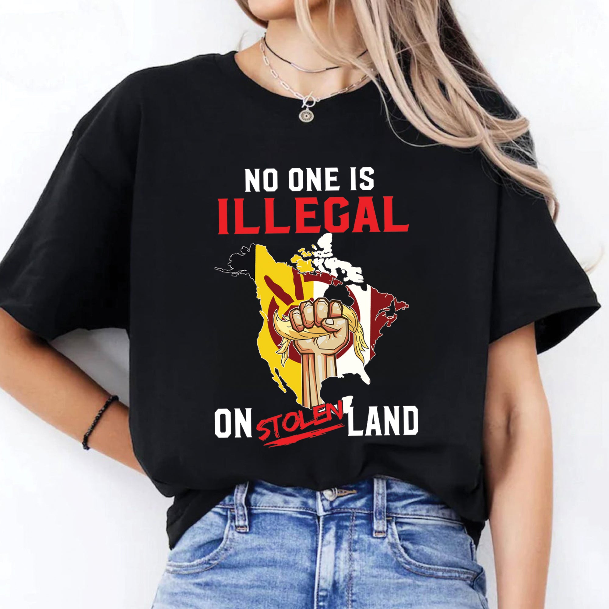 No One Is Illegal On Stolen Land - Unisex T-Shirt/T-Shirt V-Neck/Hoodie/Sweatshirt N54