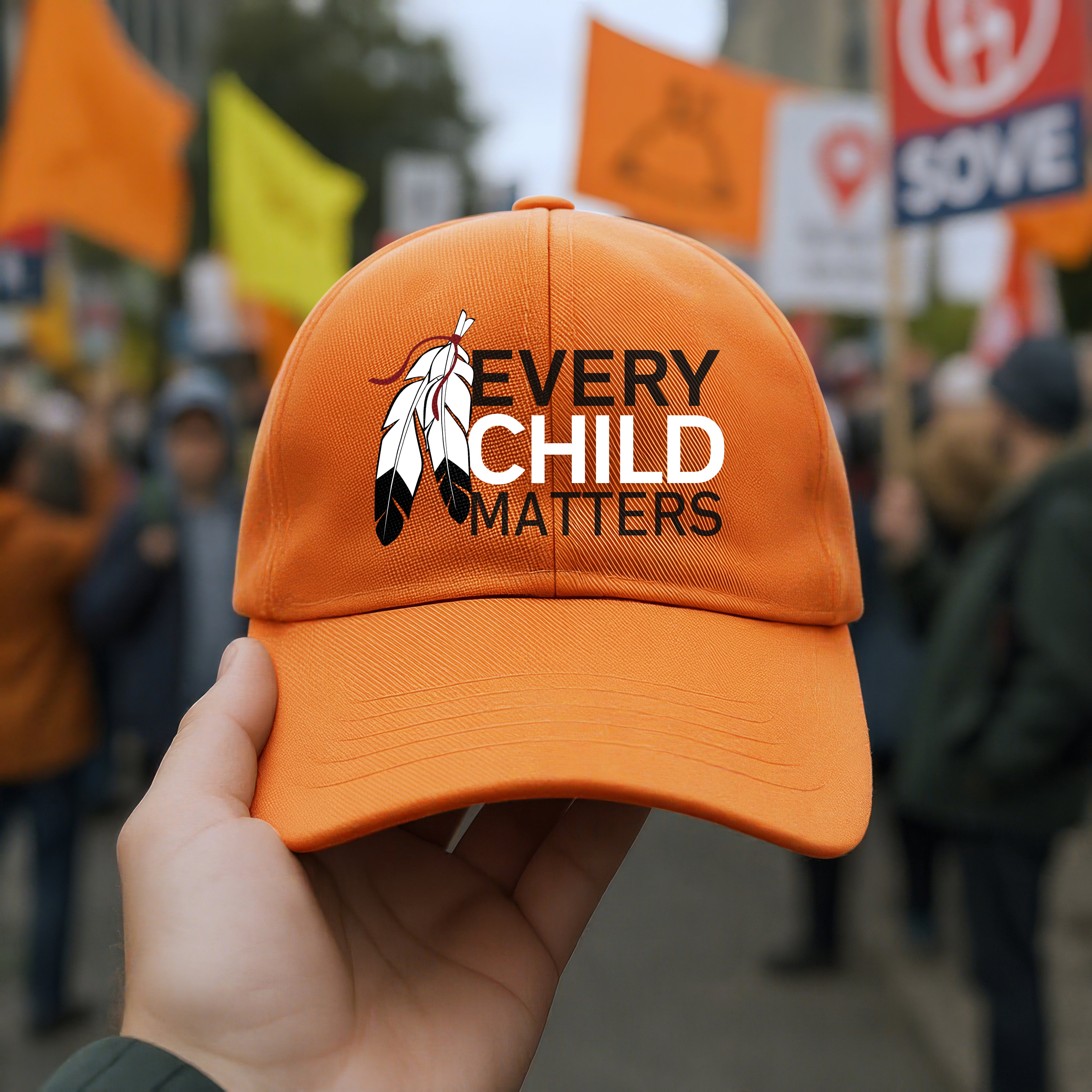 Every Child Matters Feather Emblem Cap For Orange Shirt Day