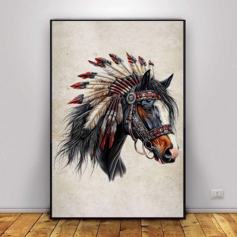 Native Spirit - Horse with Feather Headdress Artwork Poster
