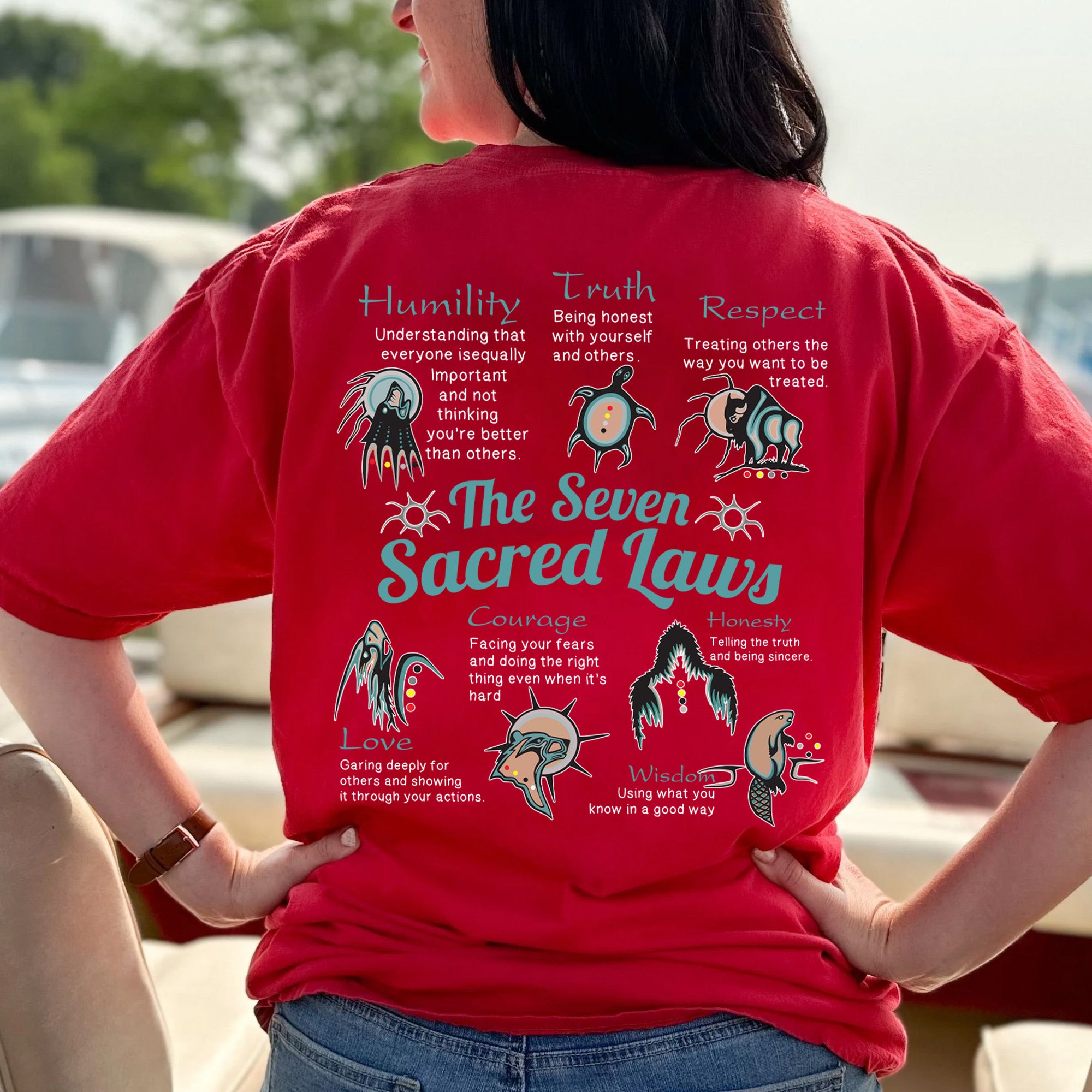 The Seven Sacred Laws Native American Indigenous Culture Unisex Two Sides T-Shirt/T-Shirt V-Neck/Hoodie/Sweatshirt