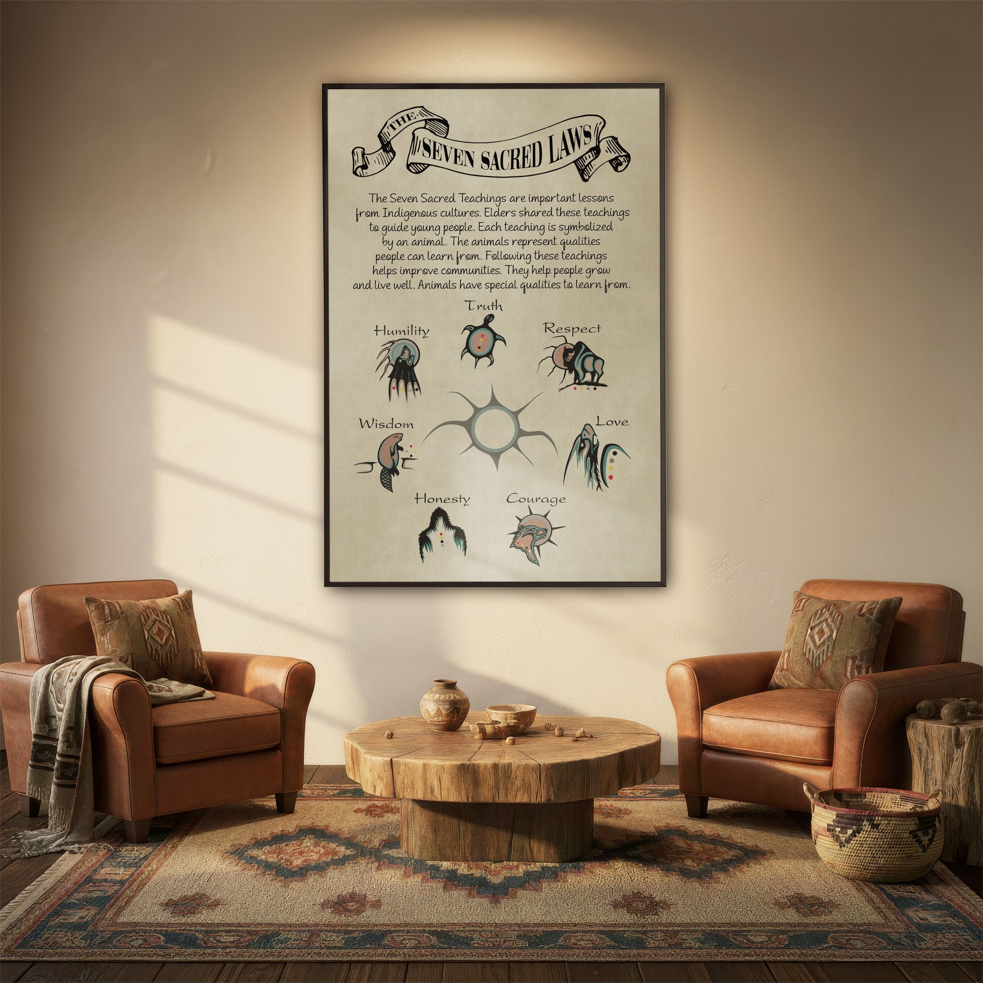Native American Seven Sacred Laws Poster – Indigenous Artwork Poster/ Canvas