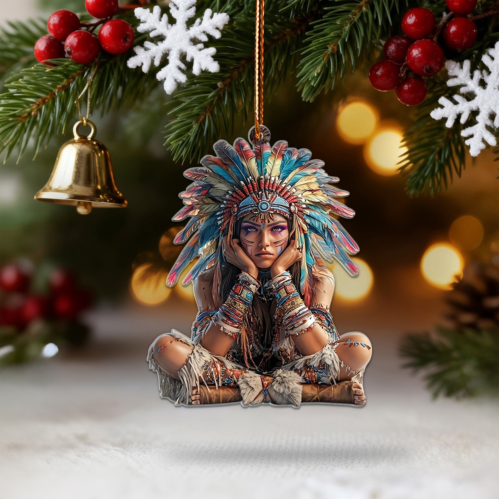 Tribal Warrior Girl Ornament Native American Unique Christmas Gift Decor Flat Acrylic