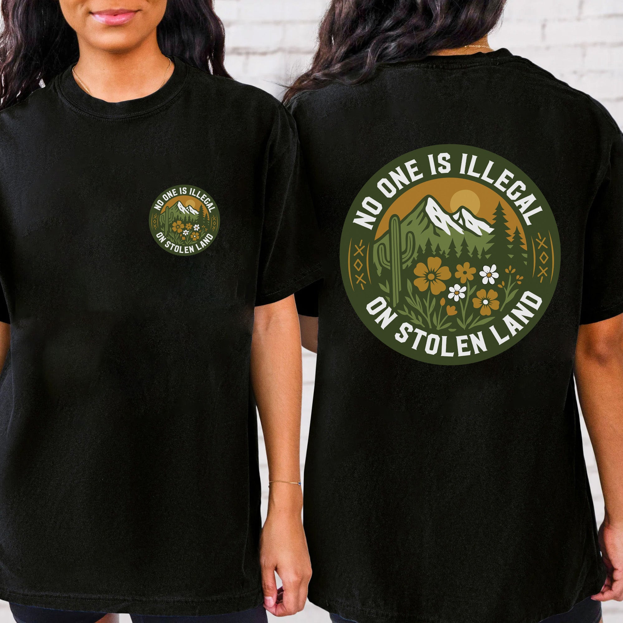 No One Is Illegal On Stolen Land - Unisex T-Shirt/T-Shirt V-Neck/Hoodie/Sweatshirt - Two Sides N62