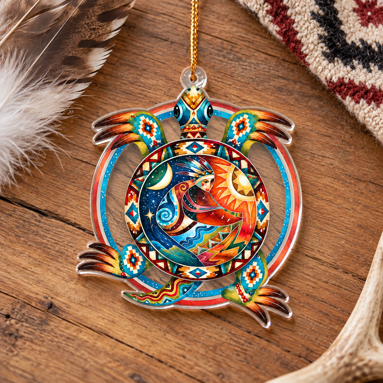 Native Turtle Island Sun Moon Acrylic Ornament - Unique Gift Decor Flat Acrylic