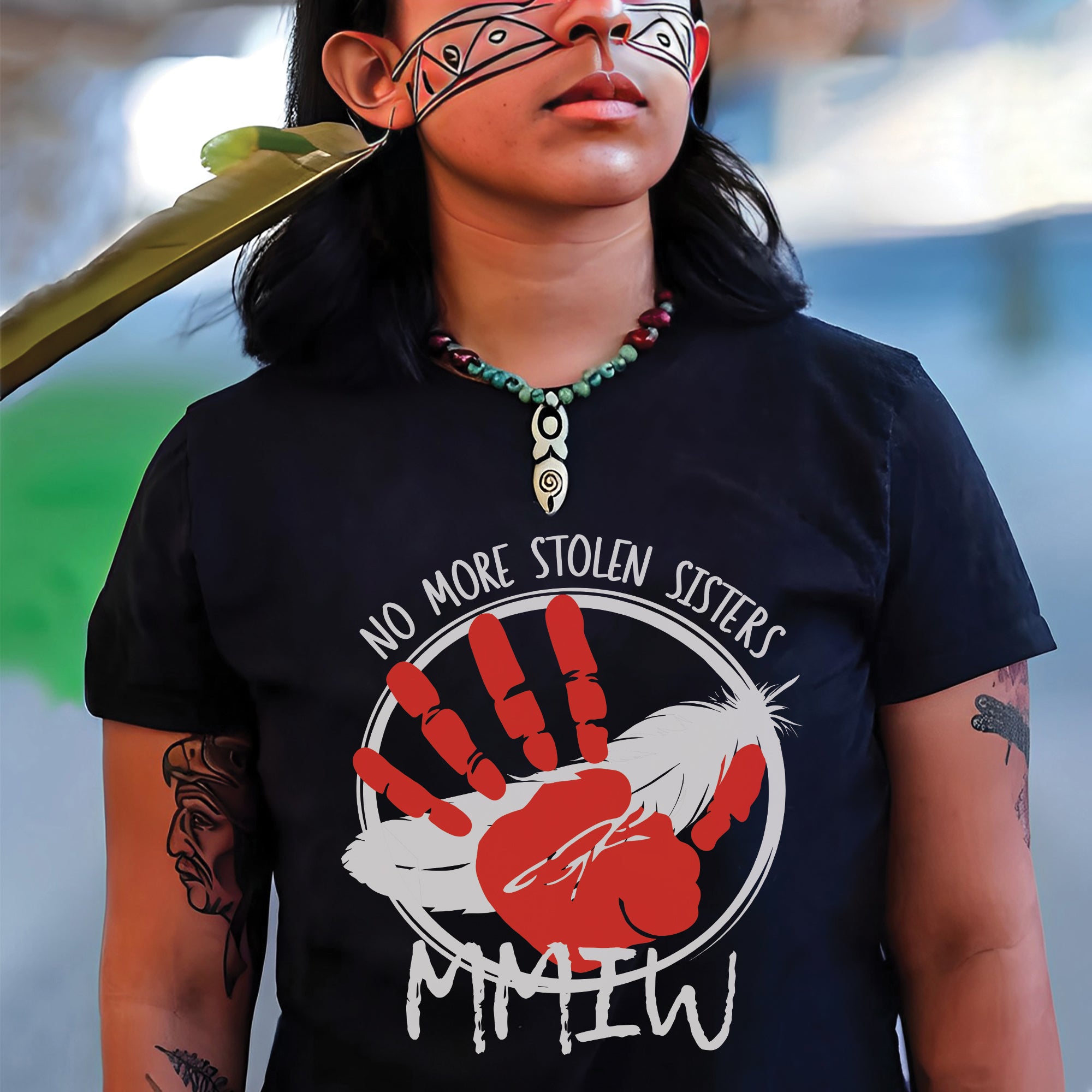 No More Stolen Sisters MMIW Native Women Awareness Unisex T-shirt/T-shirt V-Neck/Hoodie/Sweatshirt - One side