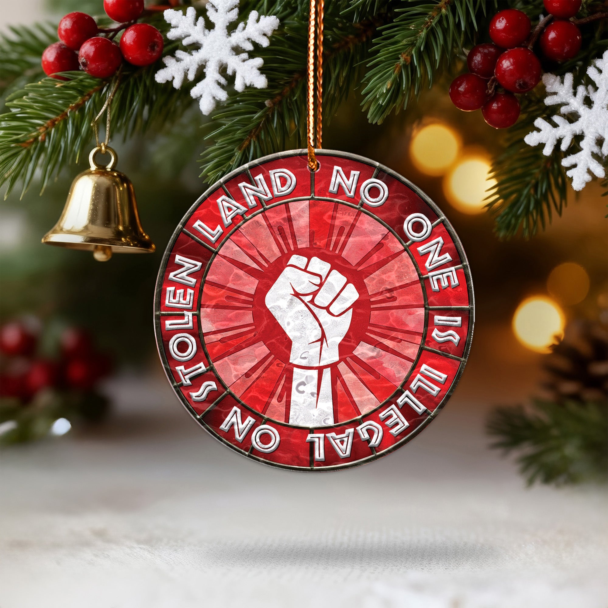 Wavy Acrylic No One Is Illegal On Stolen Land Activist Suncatcher Ornament Unique Gift Decor