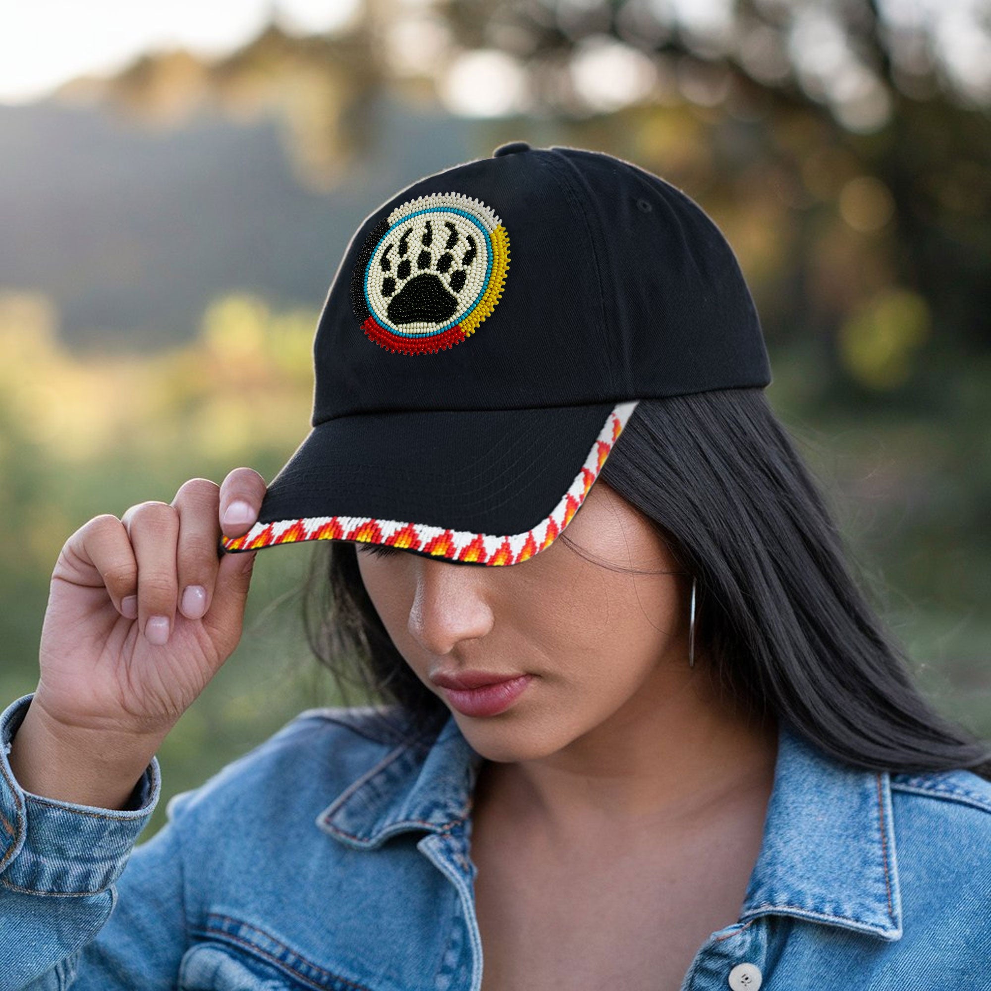 SALE 50% OFF - Bear Paw Baseball Cap With Patch Brim Unisex Native American Style