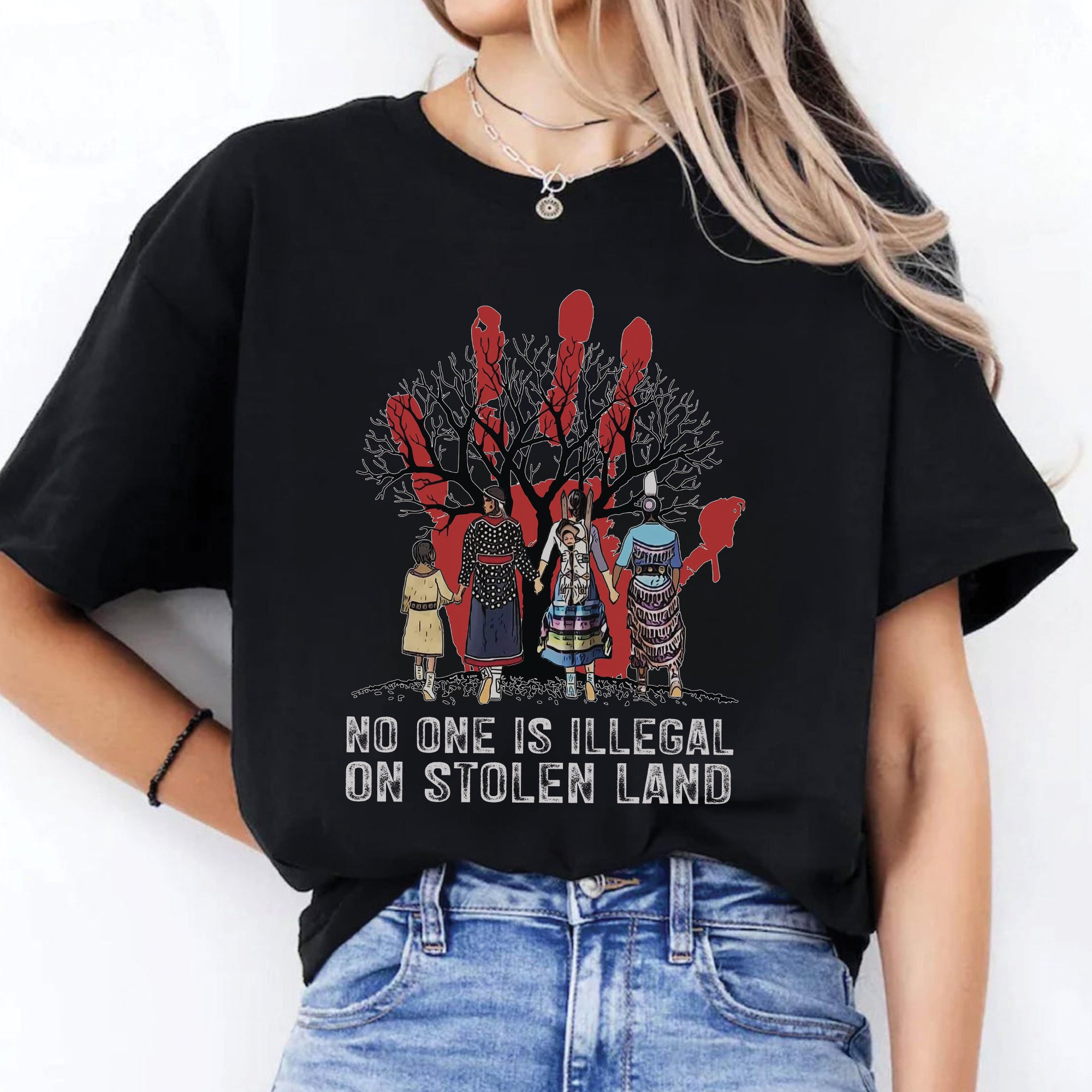 No One Is Illegal On Stolen Land - Unisex T-Shirt/T-Shirt V-Neck/Hoodie/Sweatshirt N59