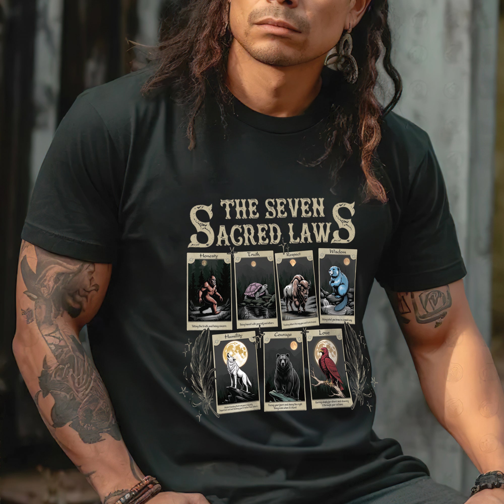 The Seven Sacred Laws Card Native American Indigenous Culture Unisex T-Shirt/T-Shirt V-Neck/Hoodie/Sweatshirt