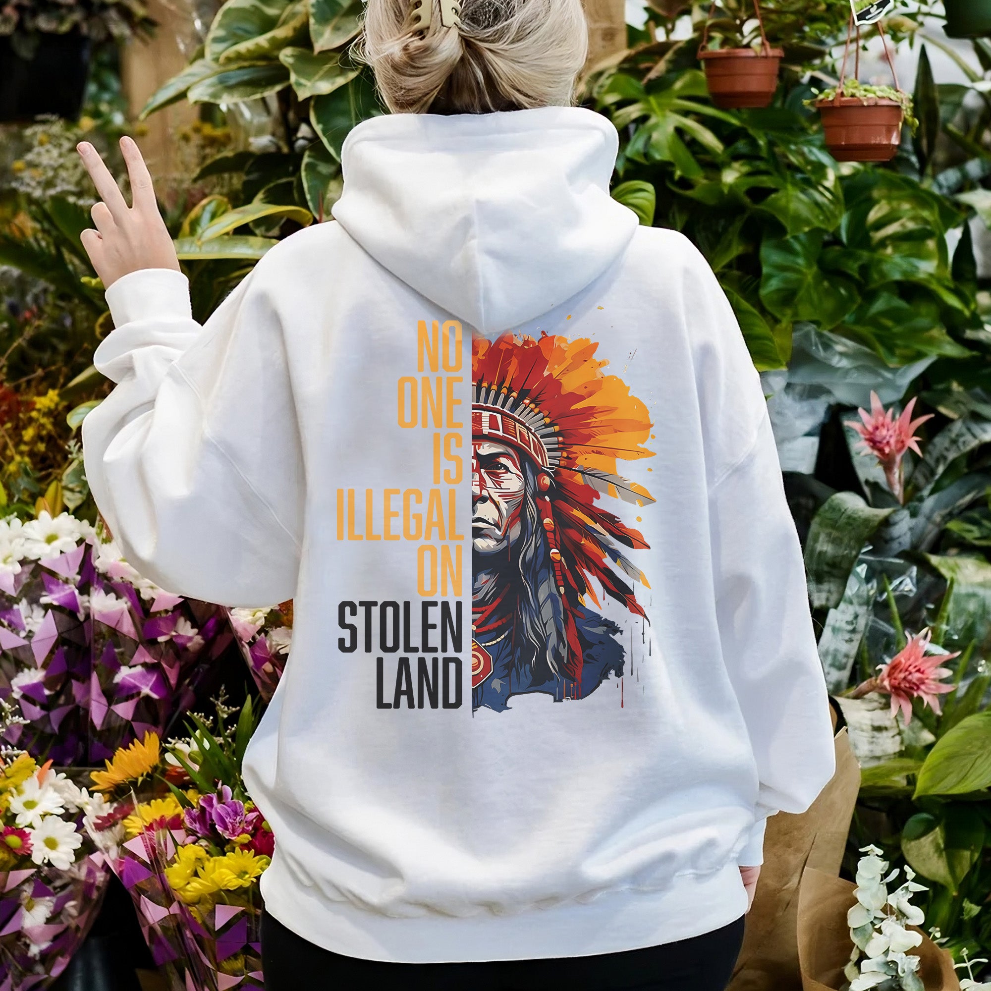 No One Is Illegal On Stolen Land Style 15 - Unisex Back T-shirt/T-shirt V-Neck/Hoodie/Sweatshirt