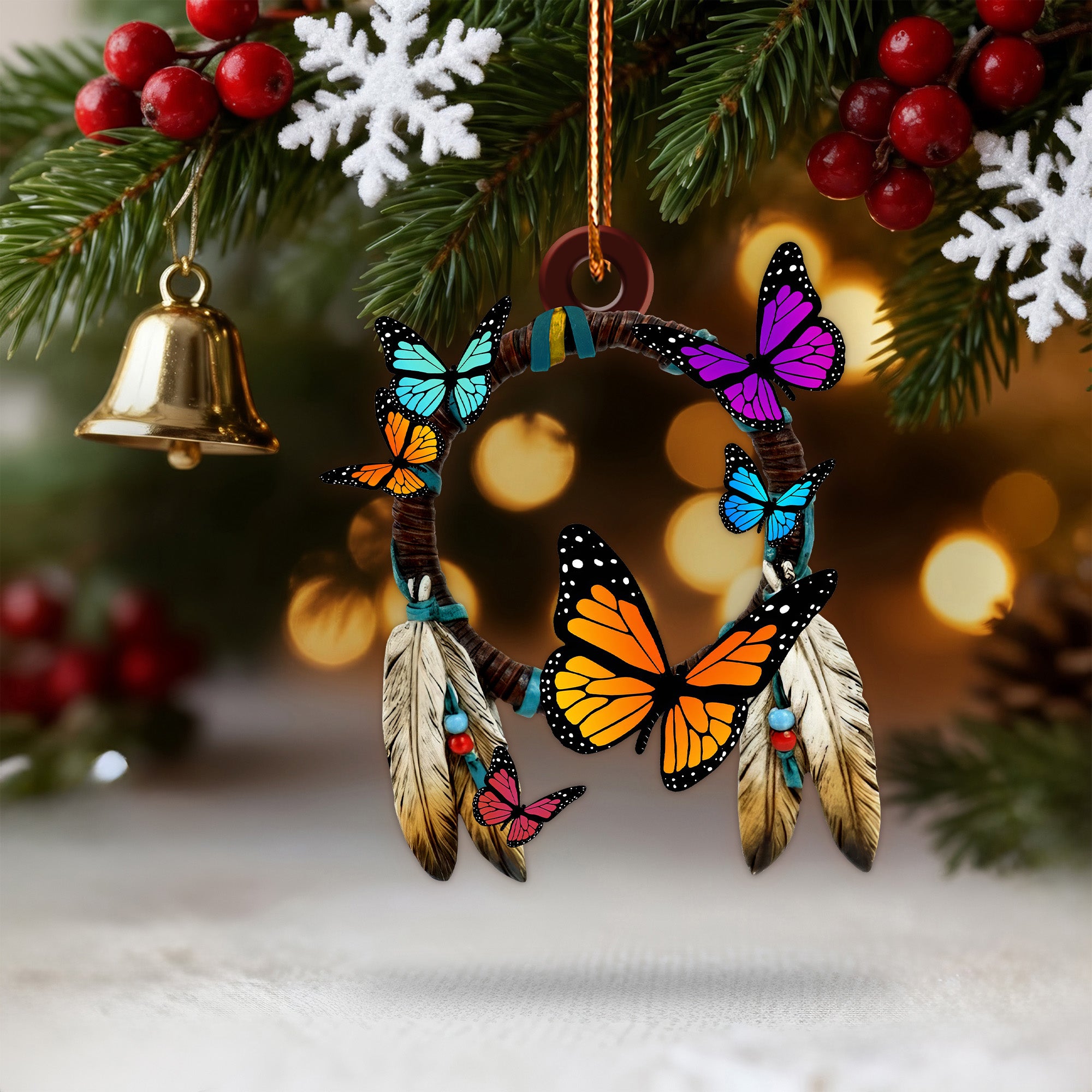 Monarch Butterfly Dreamcatcher Ornament - Unique Christmas Gift Decor Flat Acrylic