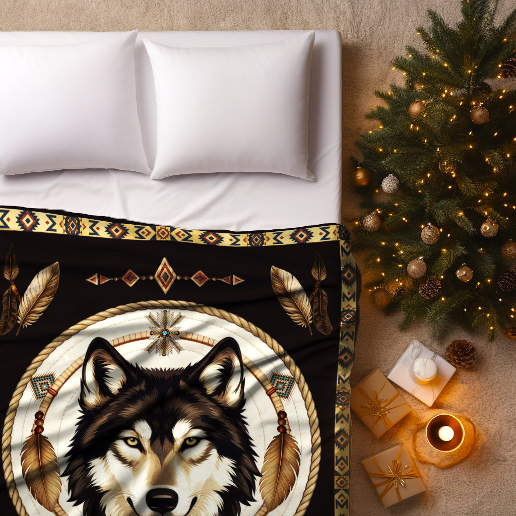 Native Wisdom Wolf Throw Native American Cozy Fleece Blanket