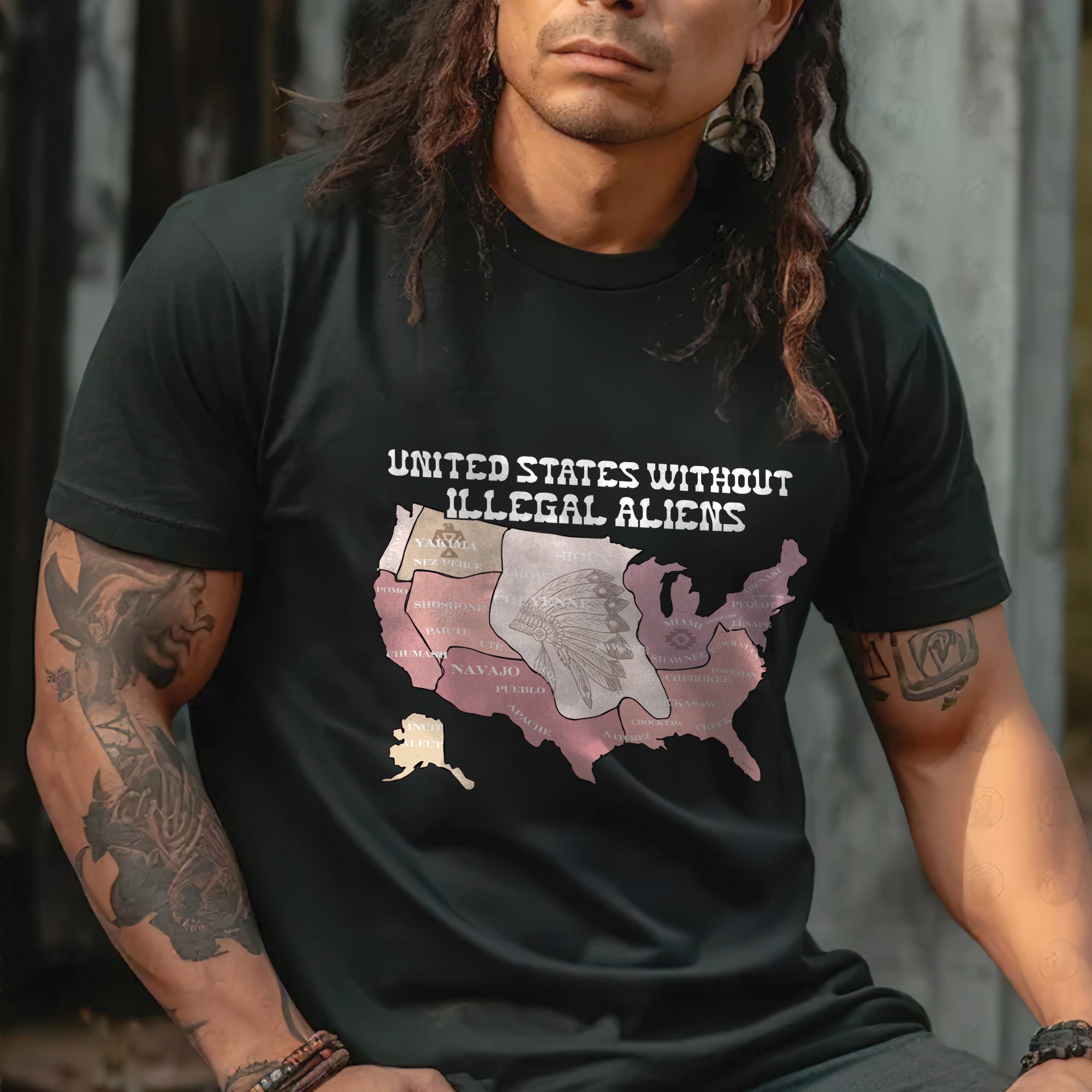 United States Without Illegal Aliens - Unisex T-Shirt/T-Shirt V-Neck/Hoodie/Sweatshirt - NO ONE IS ILLEGAL ON STOLEN LAND