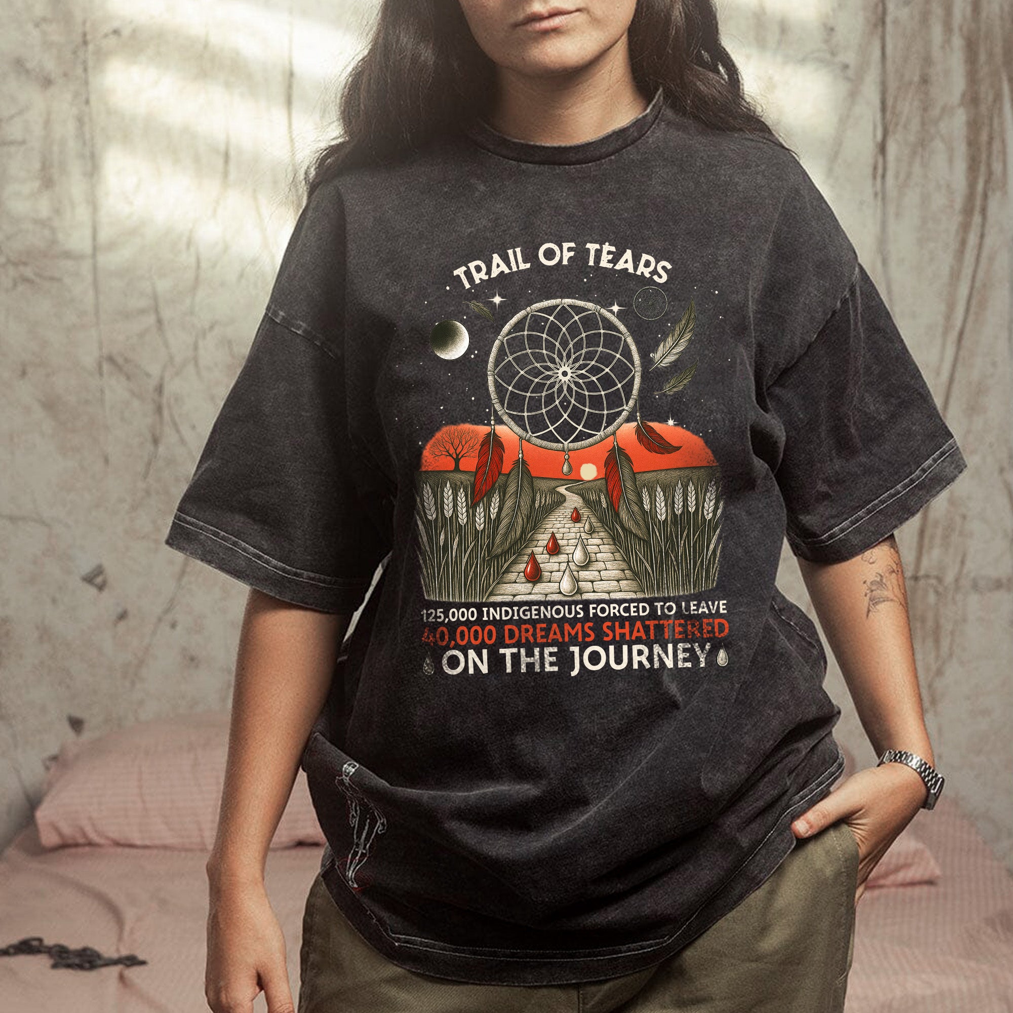 Trail of Tears Blood Tears Roade Unisex Mineral Washed T-Shirt