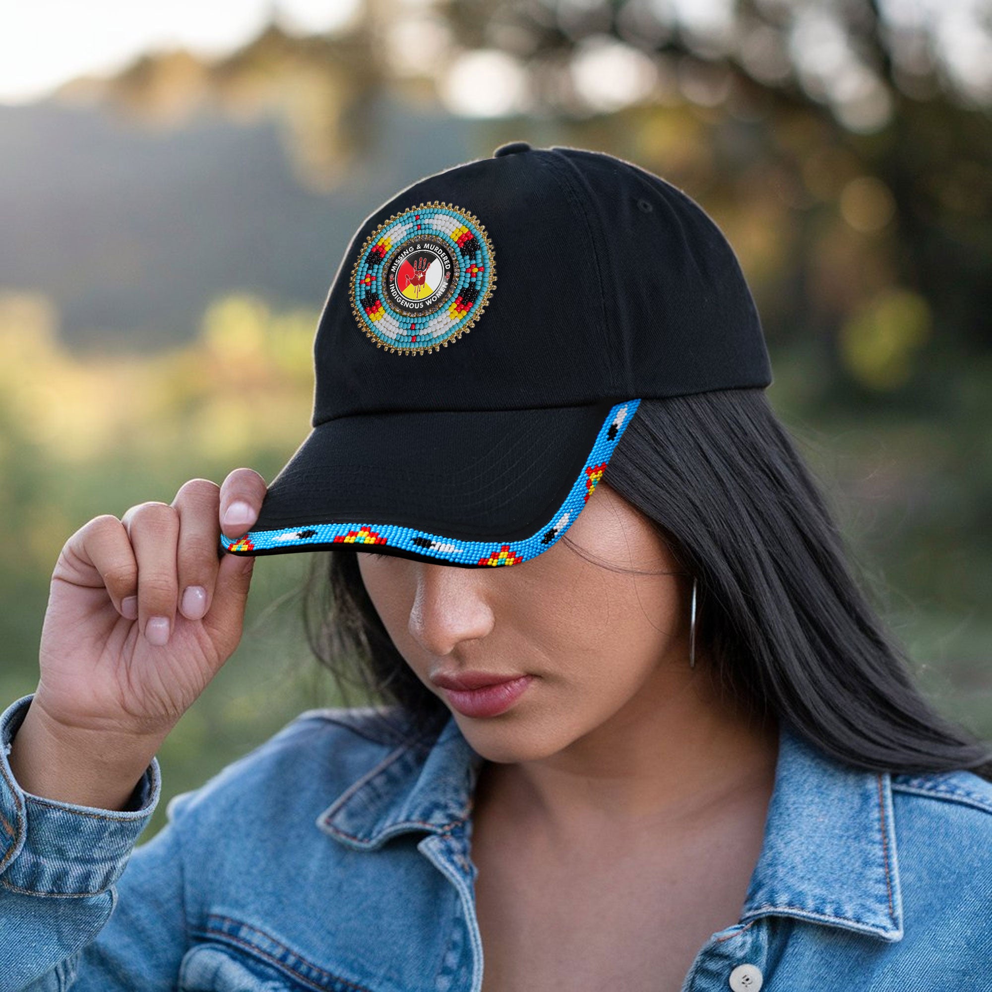 SALE 50% OFF - MMIW Red Hand Baseball Cap With Patch Brim Unisex Native American Style
