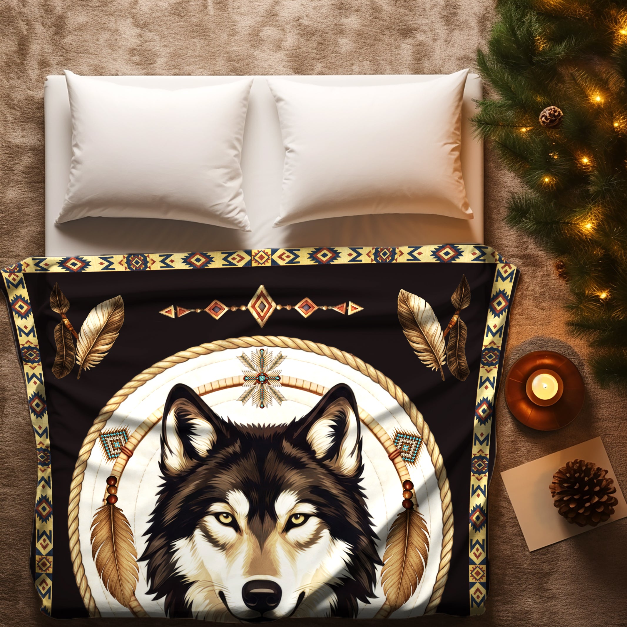 Native Wisdom Wolf Throw Native American Cozy Fleece Blanket