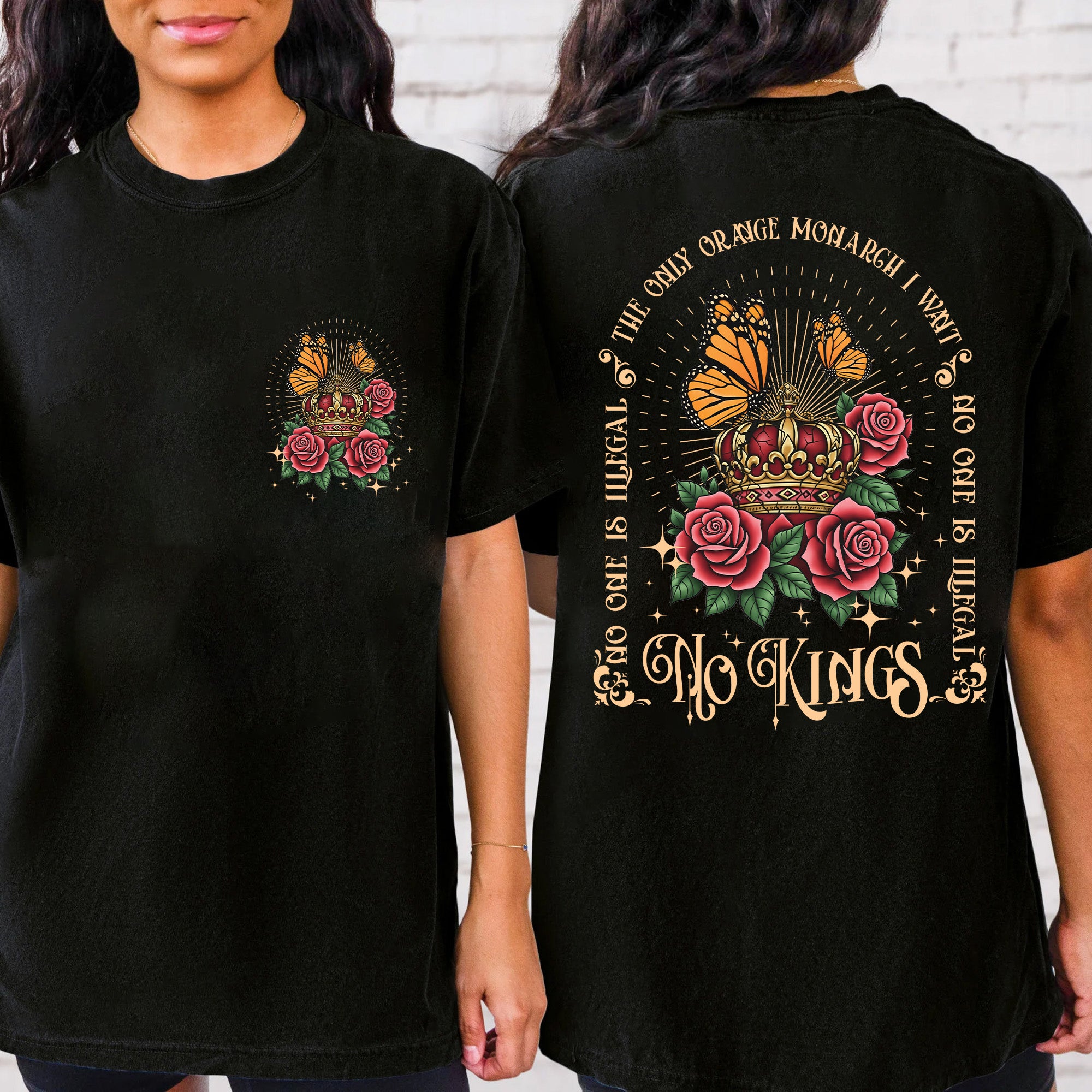 [Two Sides] No Kings - No One Is Illegal On Stolen Land Unisex T-Shirt/T-Shirt V-Neck/Hoodie/Sweatshirt - Two Sides