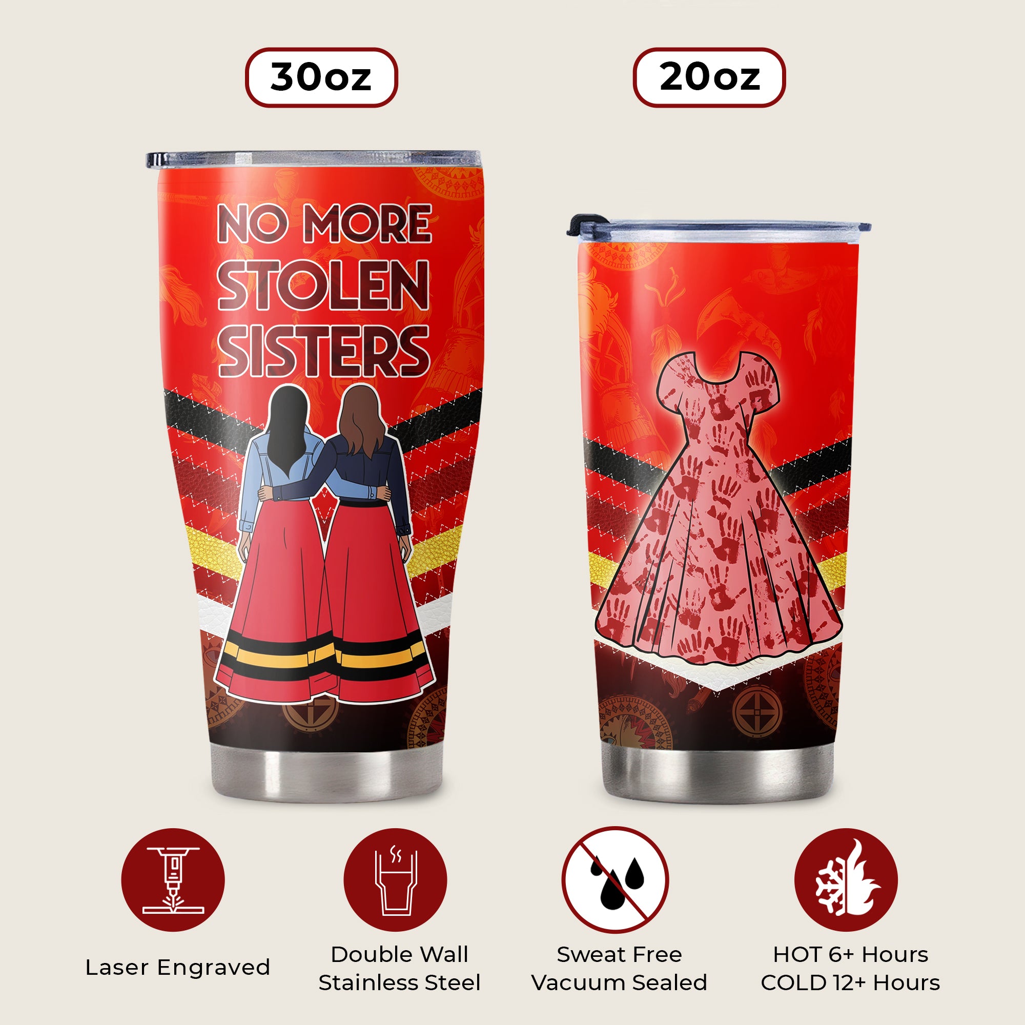 No More Stolen Sister Red Dresses Native American Tumbler Stainless Steel Drinking Cup