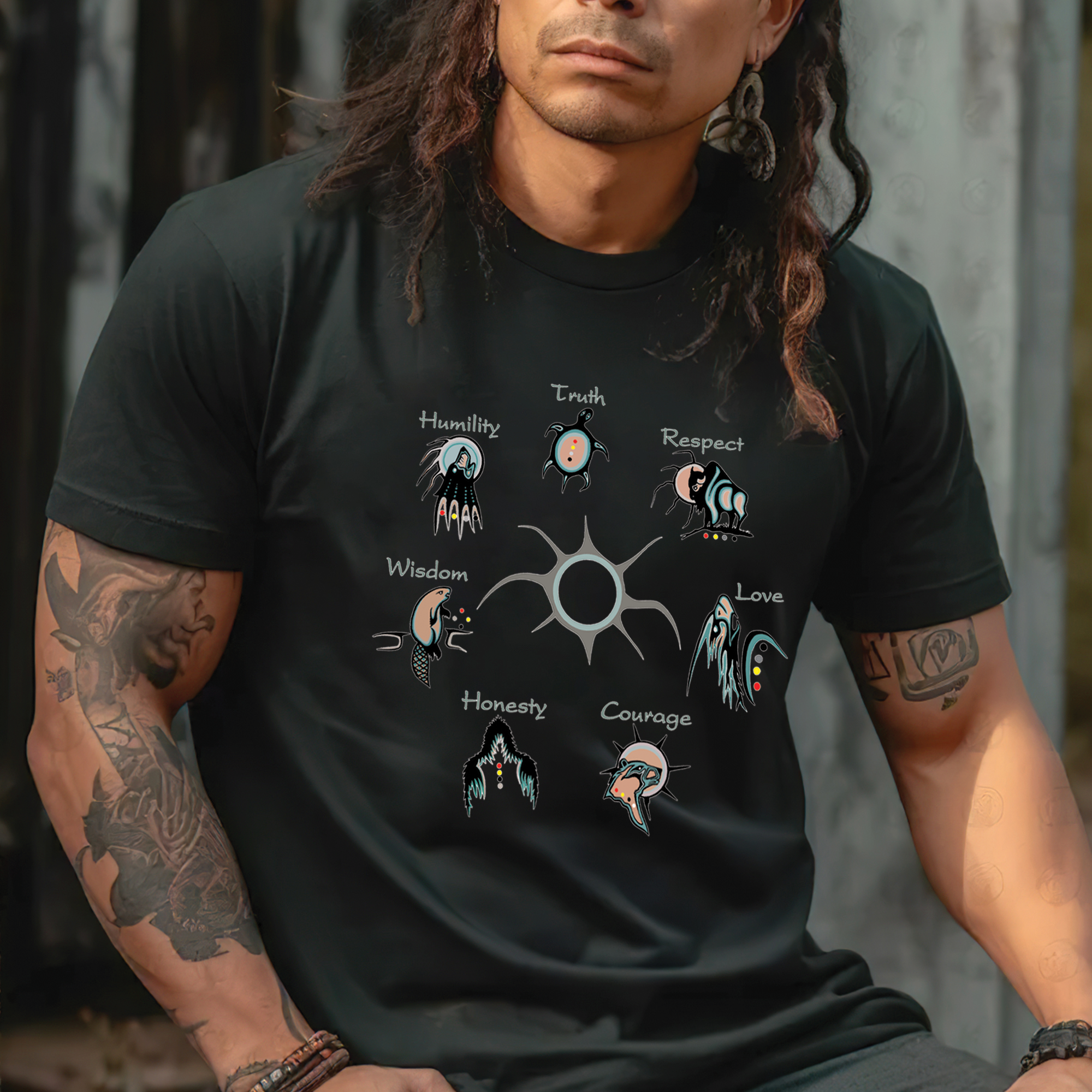 The Seven Sacred Laws Native American Indigenous Culture Unisex Two Sides T-shirt/T-shirt V-Neck/Hoodie/Sweatshirt