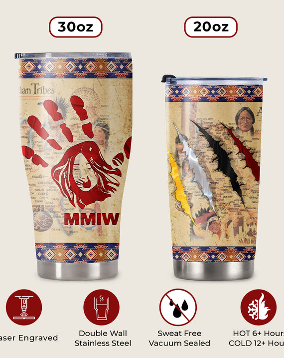 MMIW Red Hand and Maps Native American Tumbler Stainless Steel Drinking Cup