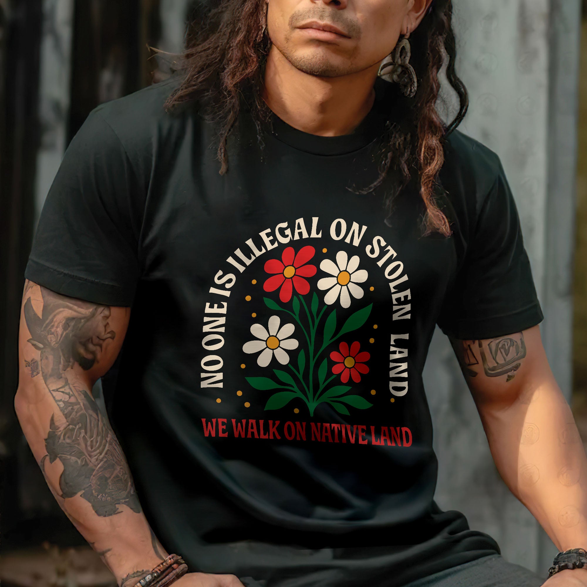 No One Is Illegal on Stolen Land We Walk on Native Land Unisex T-shirt/V-neck T-shirt/Hoodie/Sweatshirt N324