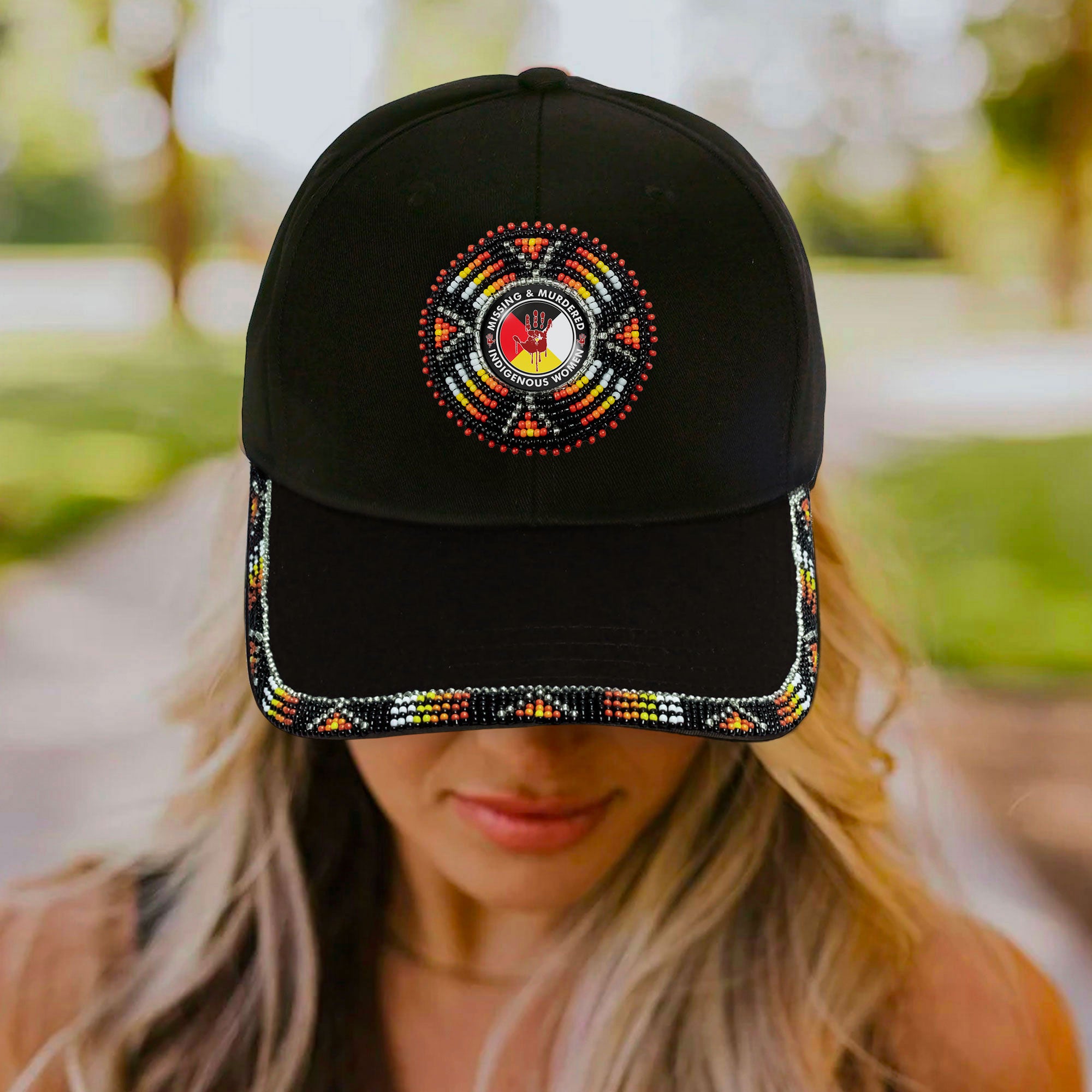 SALE 50% OFF - MMIW Cotton Unisex Baseball Cap With Beaded Patch Brim Native American Style