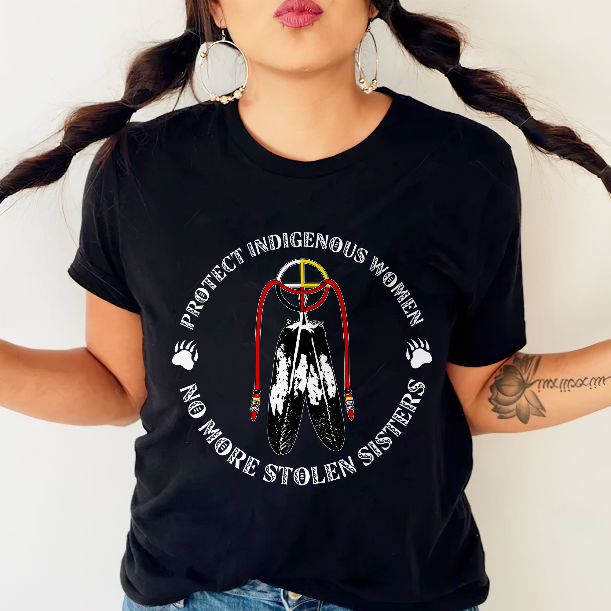 Sacred Feather MMIW - Protect Indigenous Women Medicine Wheel Unisex T-shirt/T-shirt V-Neck/Hoodie/Sweatshirt