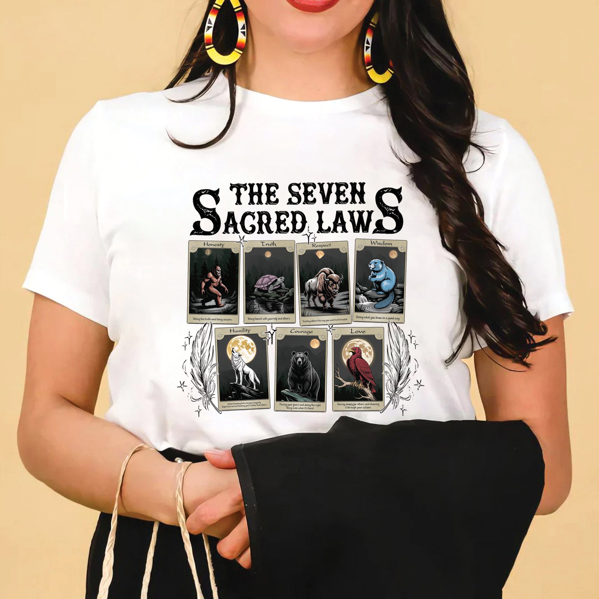 The Seven Sacred Laws Card Native American Indigenous Culture Unisex T-Shirt/T-Shirt V-Neck/Hoodie/Sweatshirt