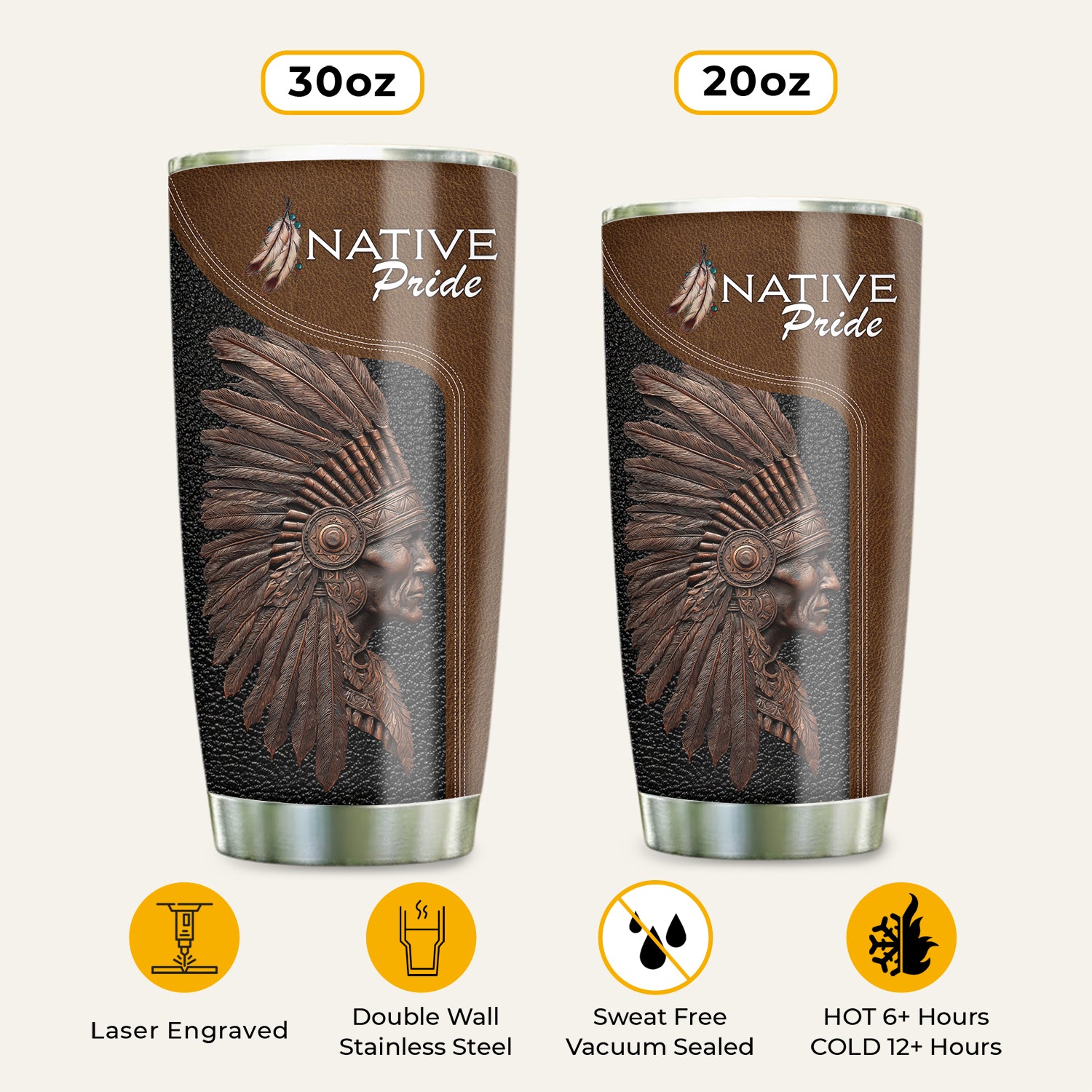 Native Pride Tumbler Stainless Steel Drinking Cup (Custom Name)