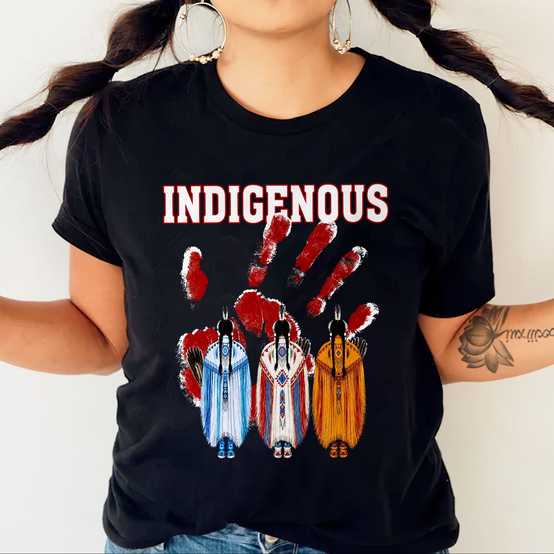 Red Handprint Indigenous Women - MMIW Awareness Three Sisters Unisex T-shirt/T-shirt V-Neck/Hoodie/Sweatshirt