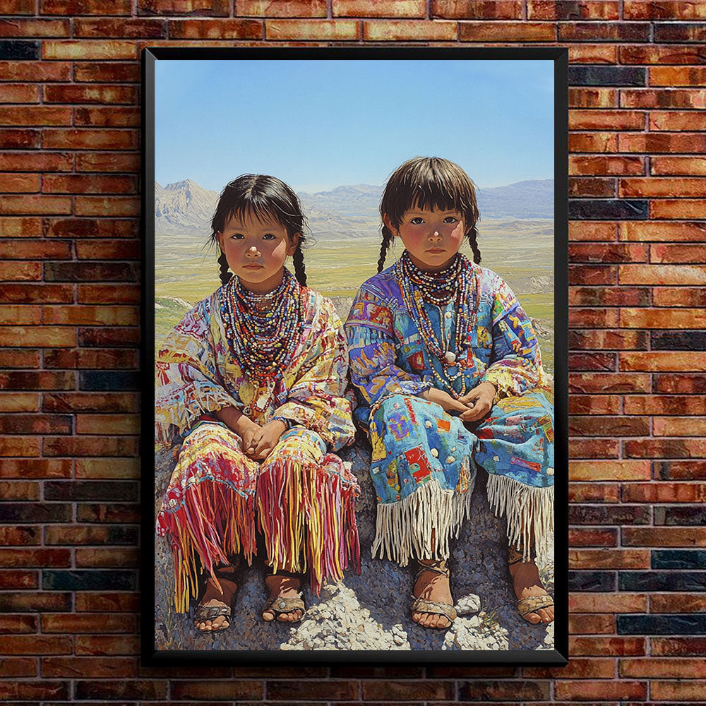 Custom Native American Children Portrait Photo Canvas Art Gift Home Decor