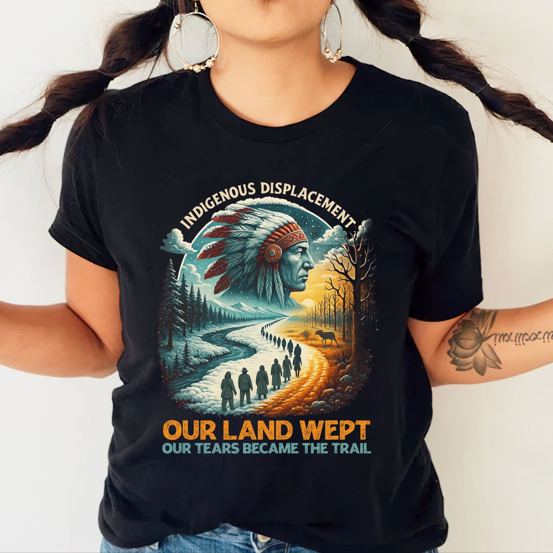 Indigenous Displacement – Tears Become The Trail - Unisex T-Shirt/T-Shirt V-Neck/Hoodie/Sweatshirt