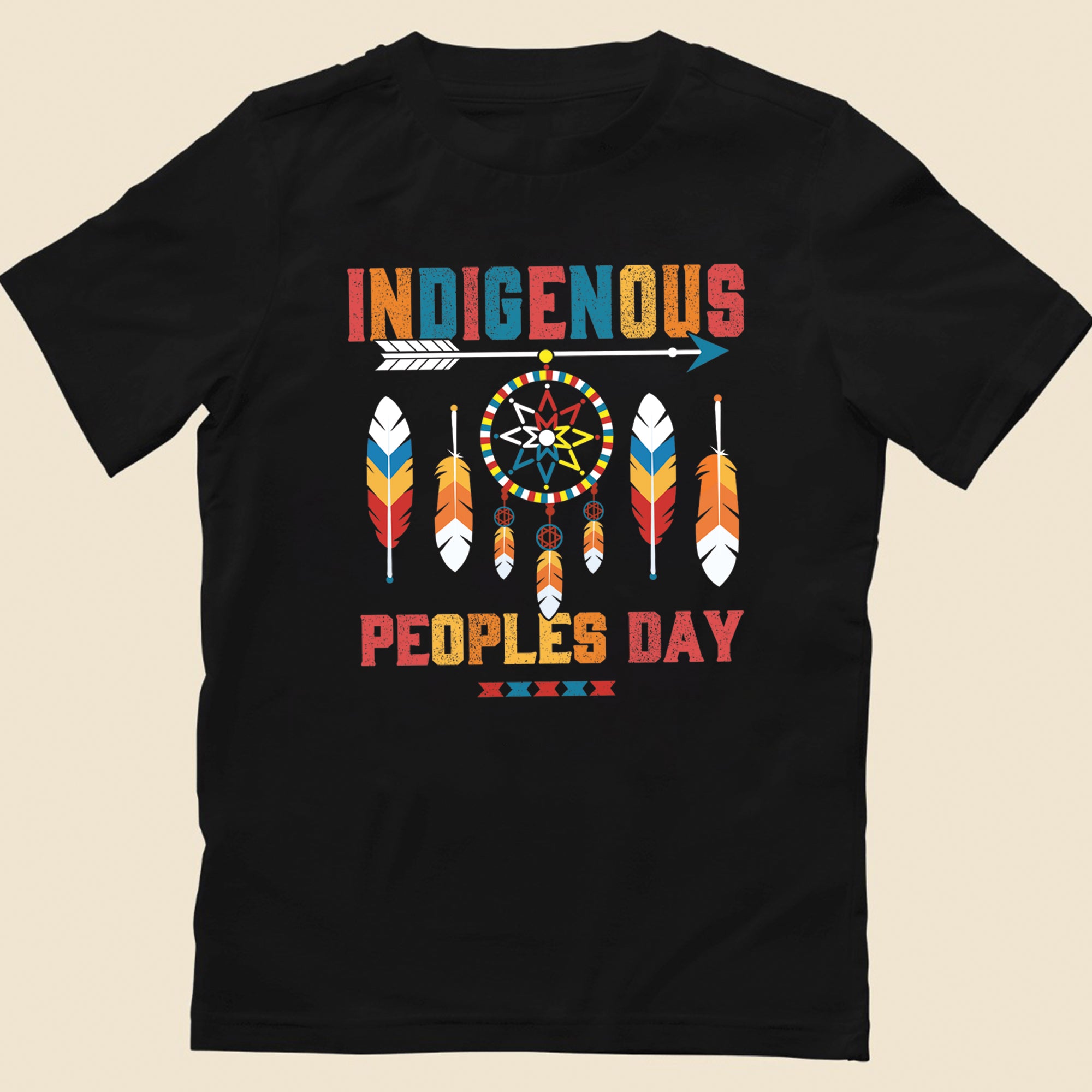 Indigenous Peoples Day Dreamcatcher, Arrow and Multicolor Tribal Feathers Unisex T-Shirt/T-Shirt V-Neck/Hoodie/Sweatshirt