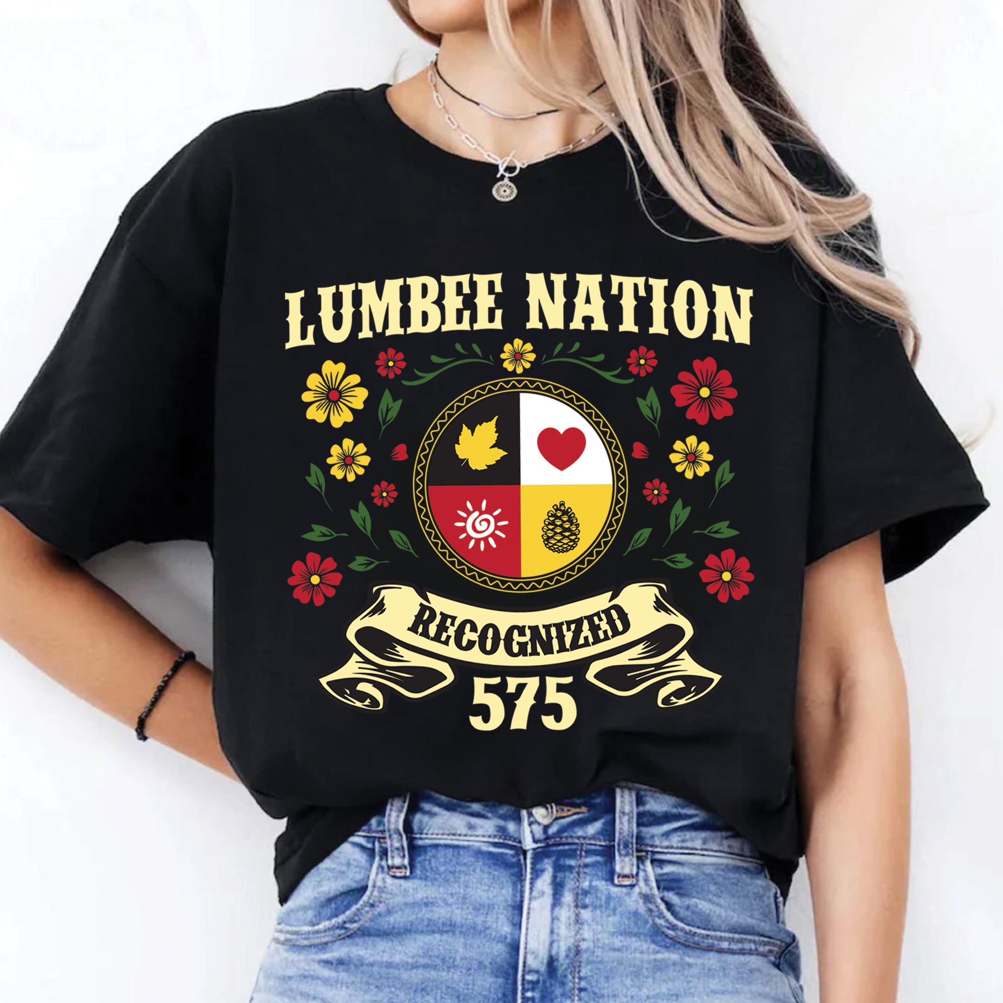 Lumbee Nation Recognized Native American 575 Floral Design Unisex T-shirt/T-shirt V-neck/Hoodie/Sweatshirt