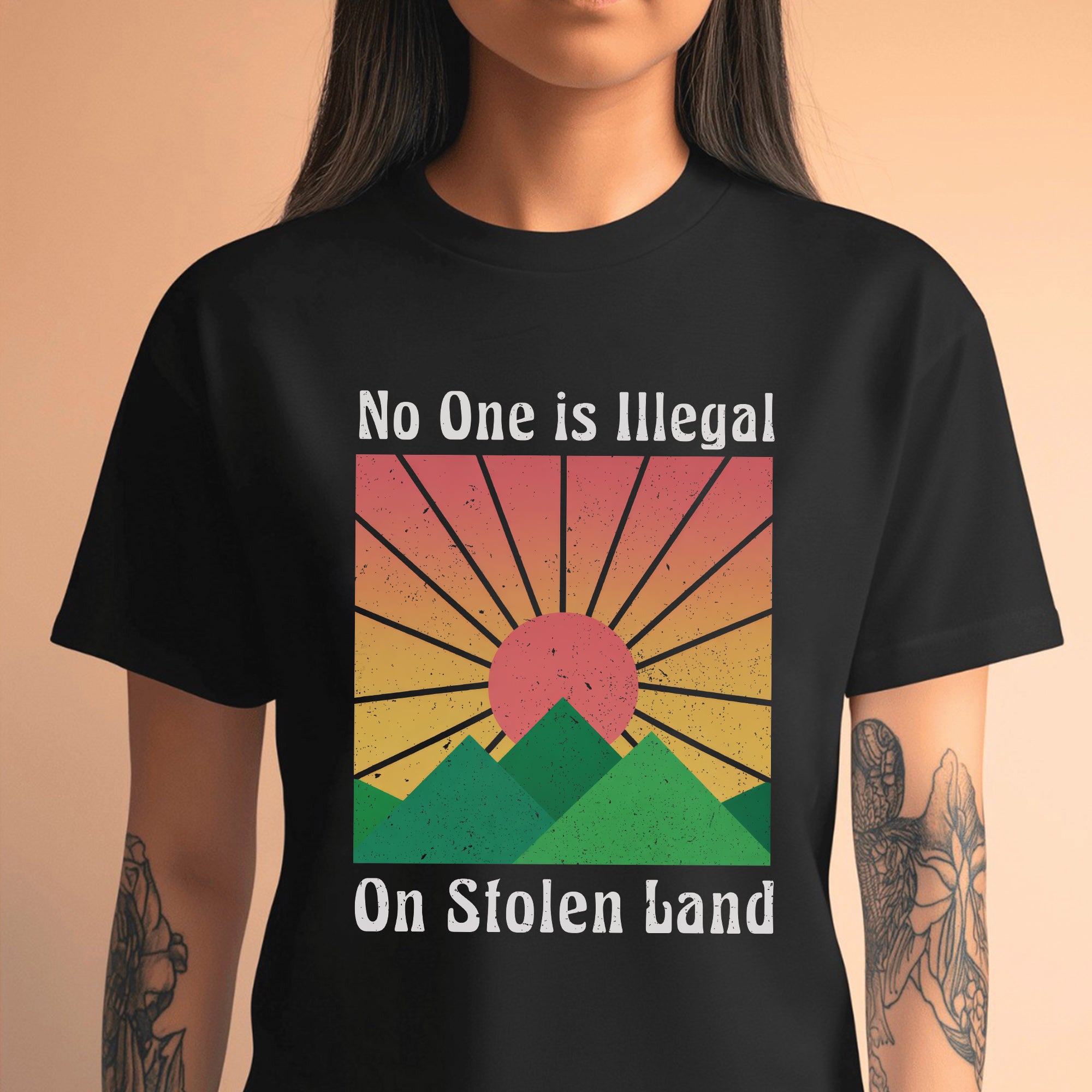 No One Is Illegal On Stolen Land Sun Symbol of Native Rights & Justice Unisex T-shirt/V-neck T-shirt/Hoodie/Sweatshirt