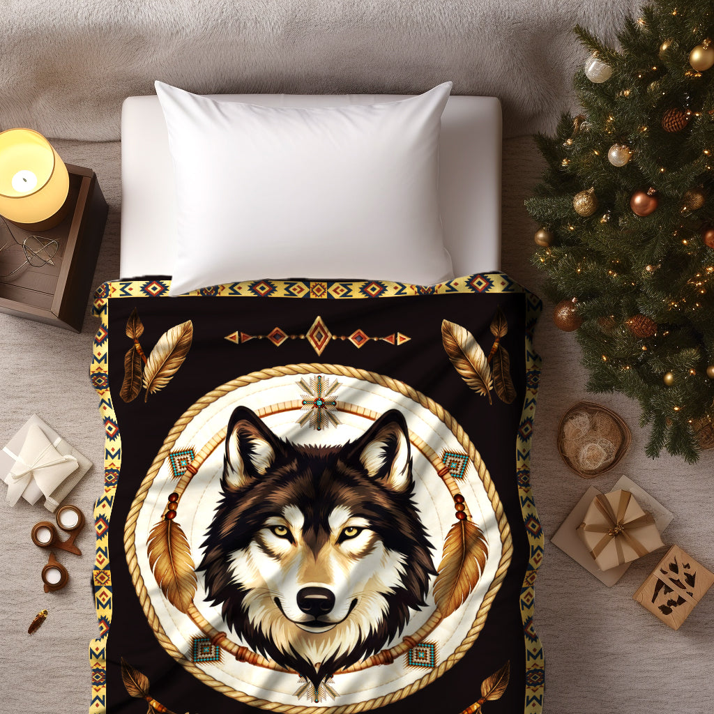 Native Wisdom Wolf Throw Native American Cozy Fleece Blanket