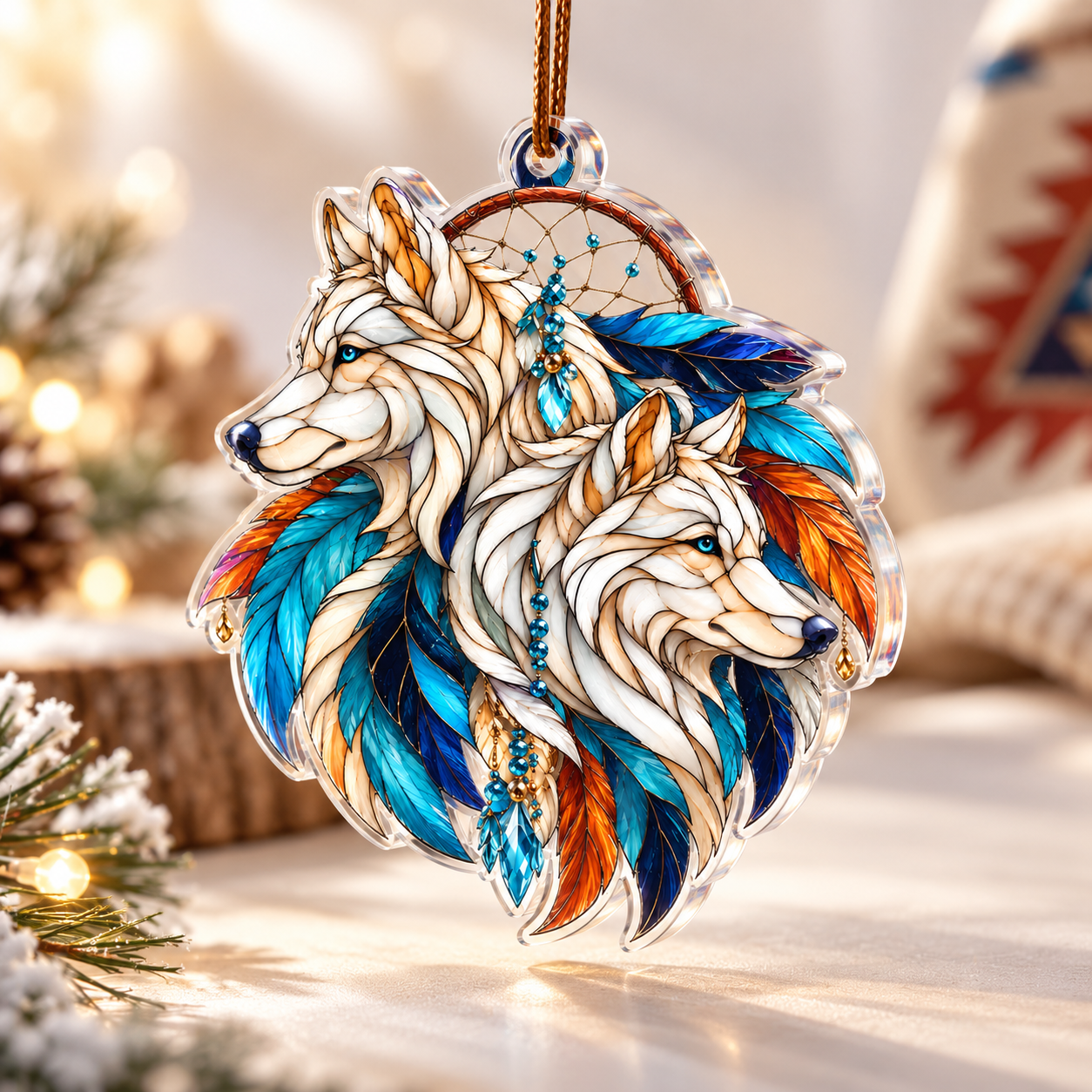 Native Wolf Spirit Dreamcatcher Acrylic Ornament - Unique Gift Decor Flat Acrylic