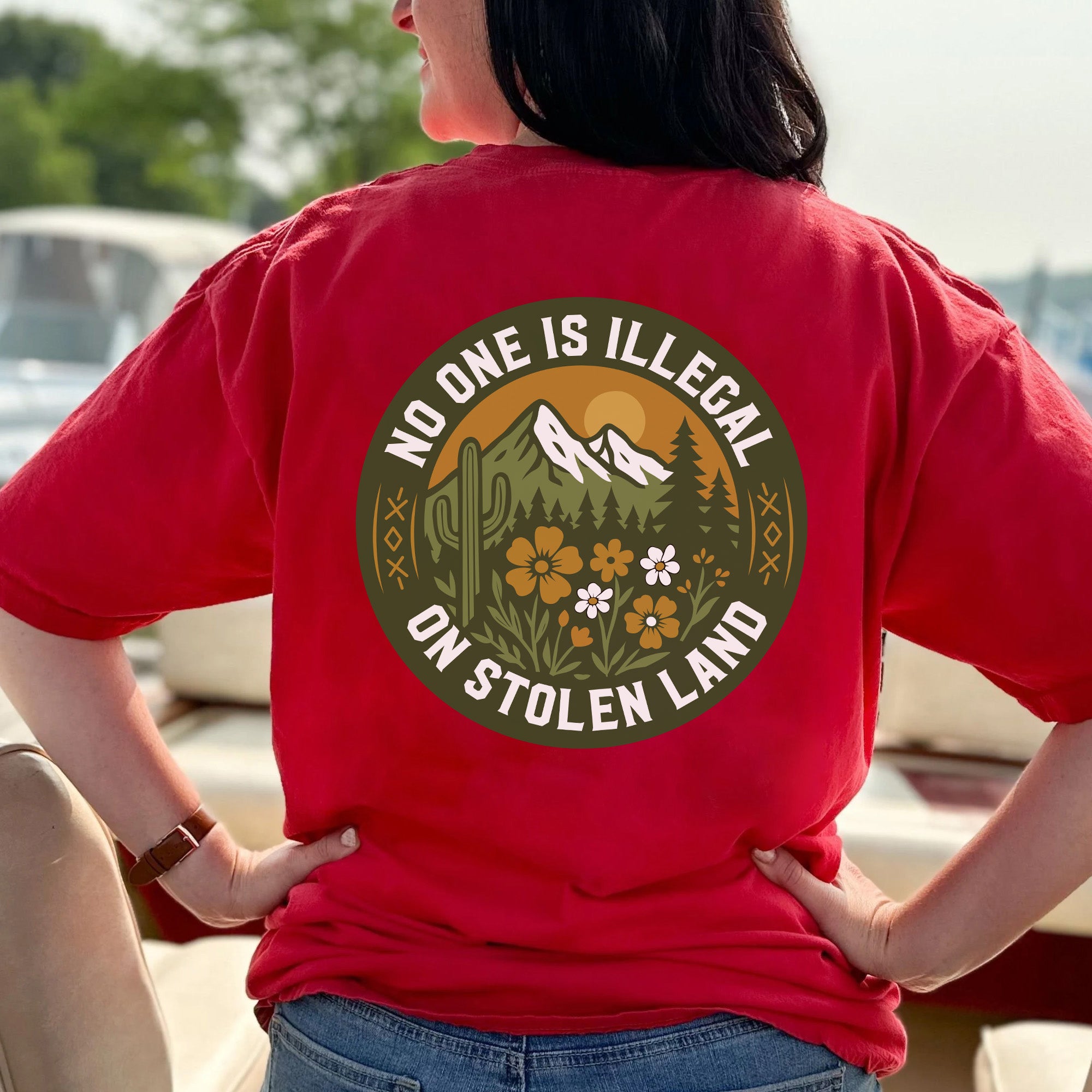 No One Is Illegal On Stolen Land - Unisex T-Shirt/T-Shirt V-Neck/Hoodie/Sweatshirt - Two Sides N62