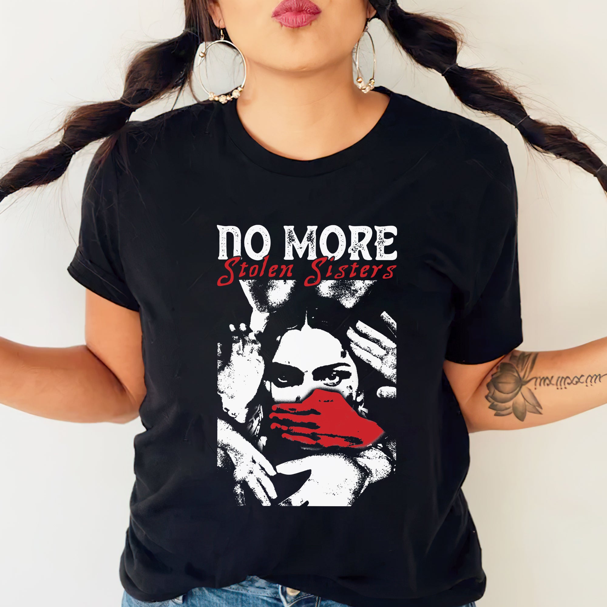 No More Stolen Sisters Red Hand - MMIW Unisex T-Shirt/T-Shirt V-Neck/Hoodie/Sweatshirt One Side