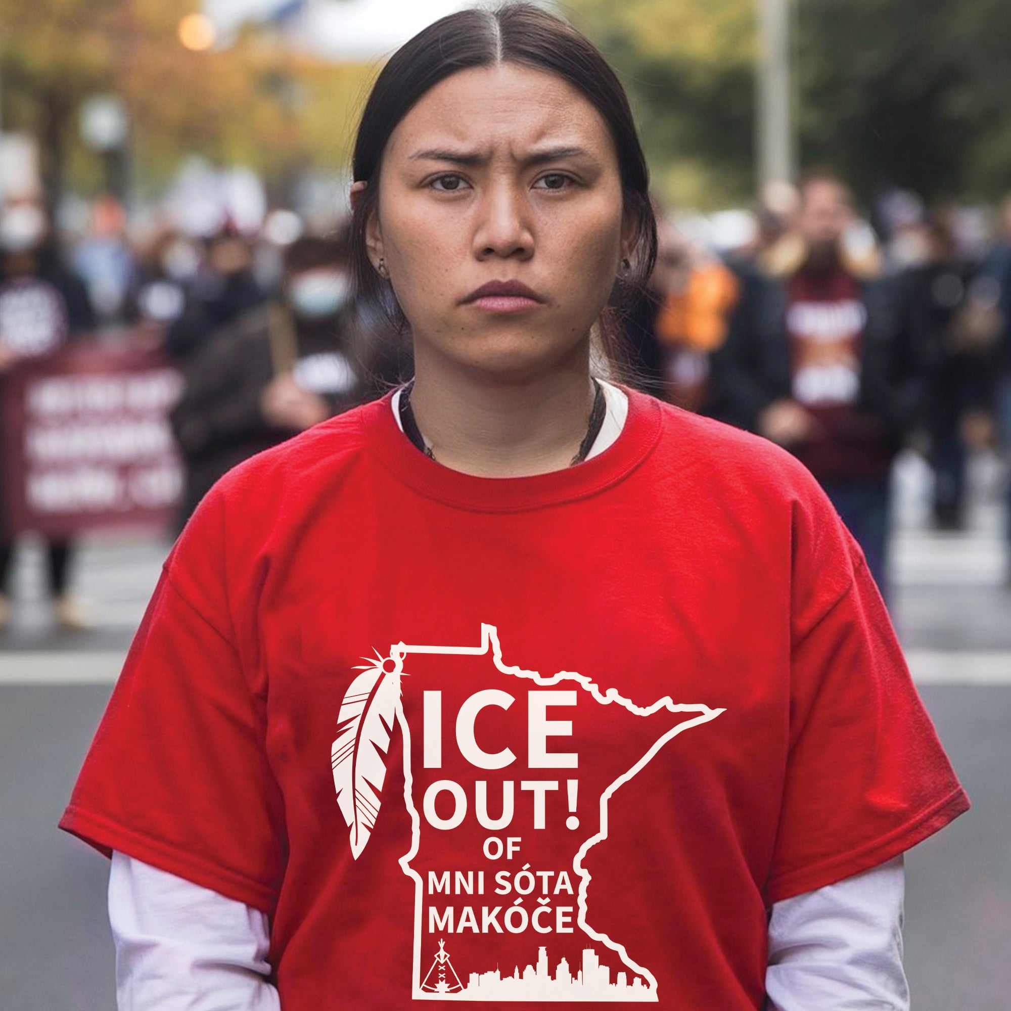 ICE Out of Minnesota Makóče Native Pride - No One Is Illegal On Stolen Land Unisex T-shirt/T-shirt V-Neck/Hoodie/Sweatshirt