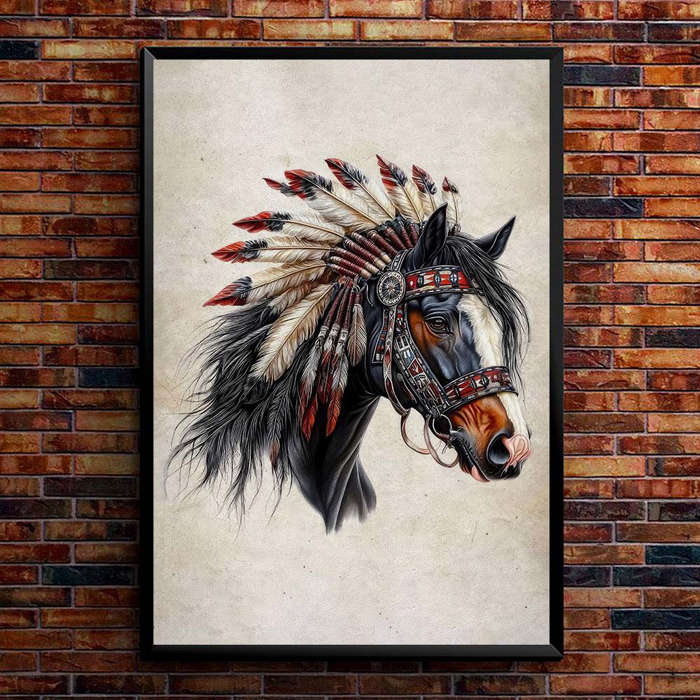 Native Spirit - Horse with Feather Headdress Artwork Poster