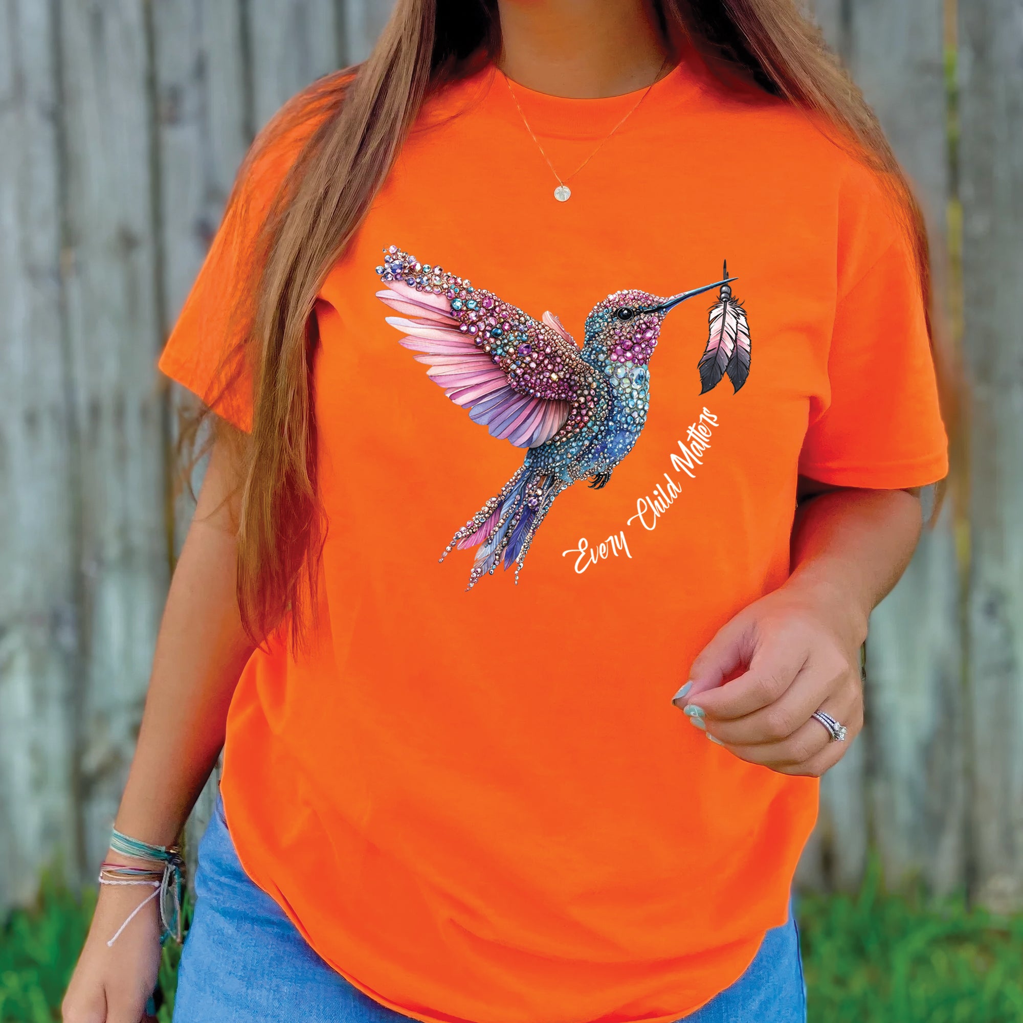 Every Child Matters Hummingbird Feathered Elegance Orange Native American Unisex T-Shirt/Hoodie/Sweatshirt
