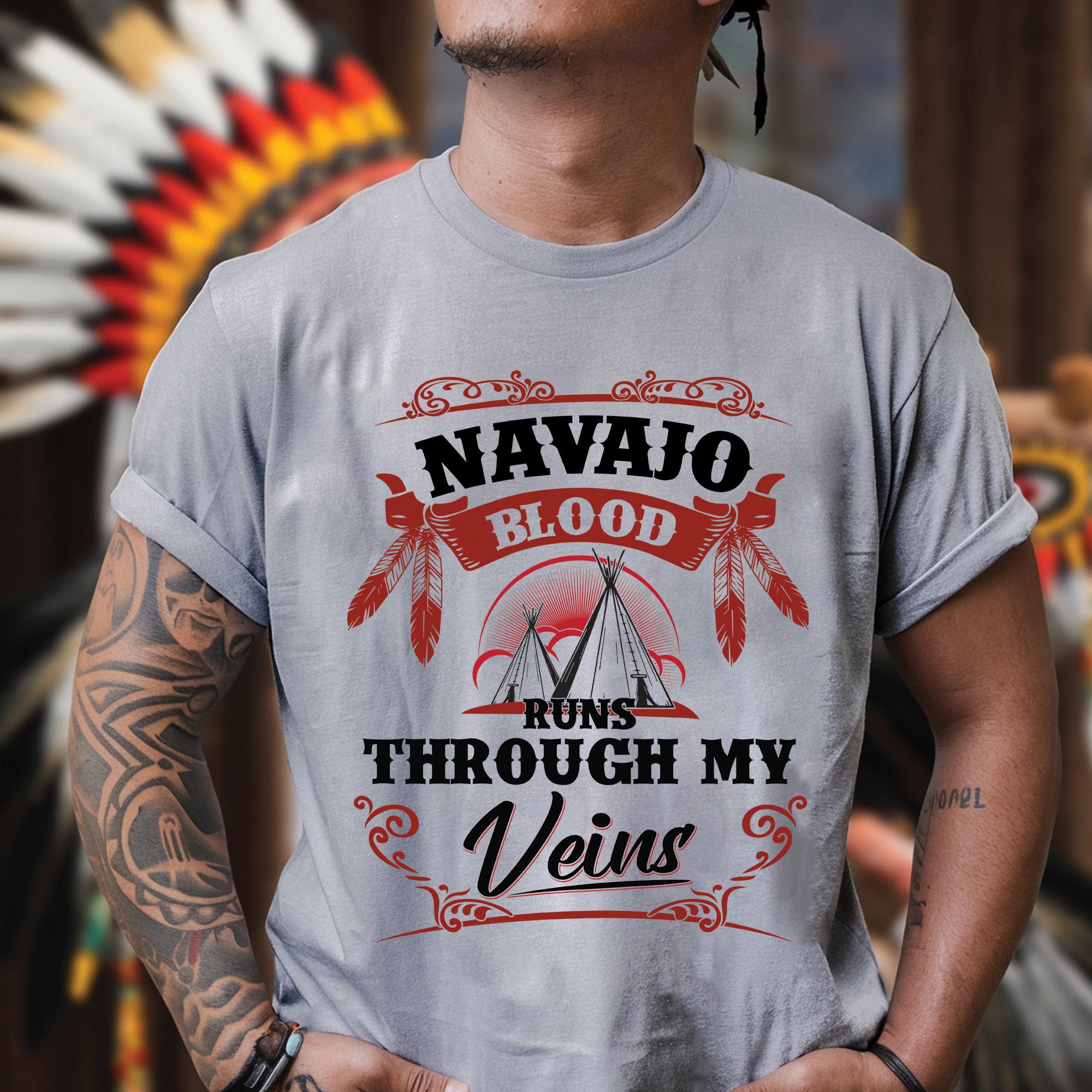 Native Blood Runs Through My Veins Unisex T-Shirt/T-Shirt V-Neck/Hoodie/Sweatshirt (Custom Tribe)