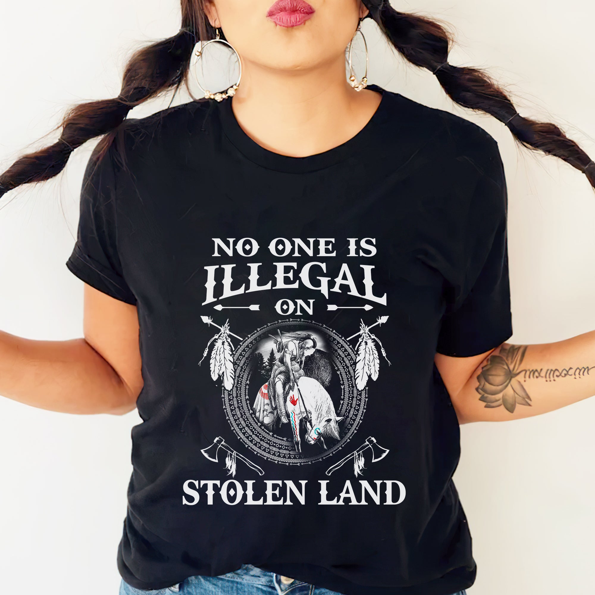 No One Is Illegal On Stolen Land. We Walk On Native Land Style 5 - One Side Unisex T-Shirt/Hoodie/Sweatshirt