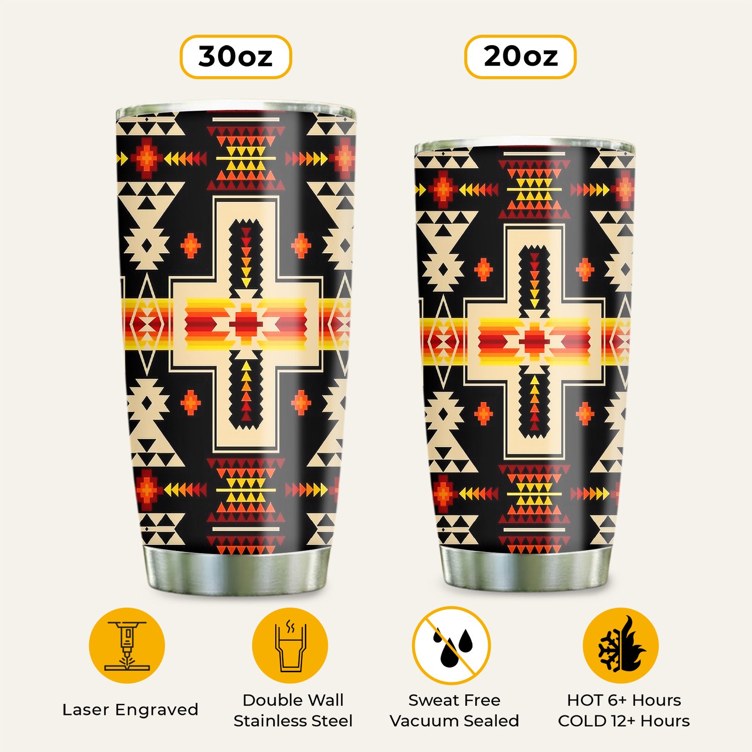 Black Tribe Design Tumbler Stainless Steel Drinking Cup